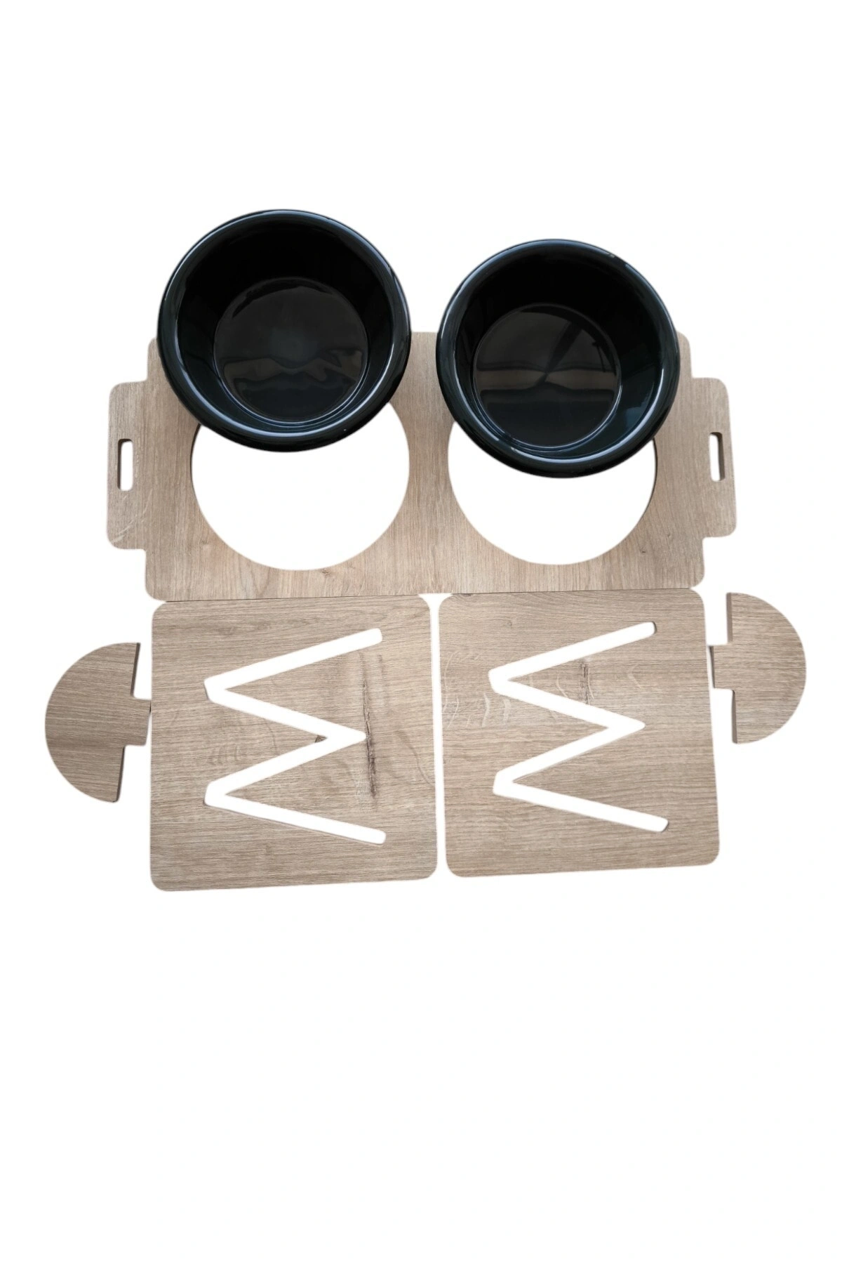 Ayarlanabilir Ahşap 2 Plastik Taslı Kedi Ve Köpek Mama Ve Su Kabı SİYAH