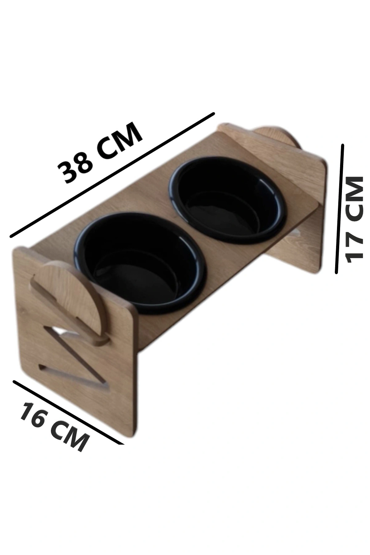 Ayarlanabilir Ahşap 2 Plastik Taslı Kedi Ve Köpek Mama Ve Su Kabı SİYAH