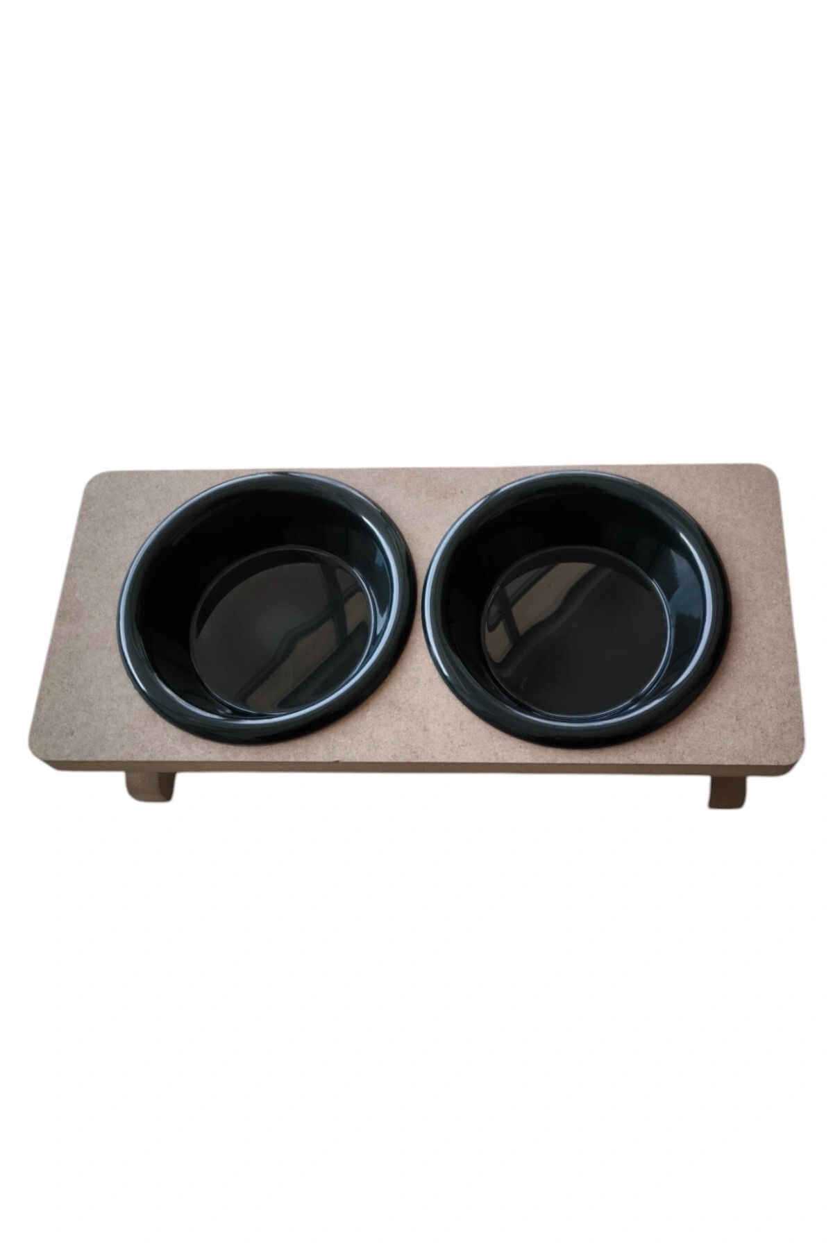 Ahşap Demonte 2 Plastik Taslı Kedi Mama Ve Su Kabı SİYAH