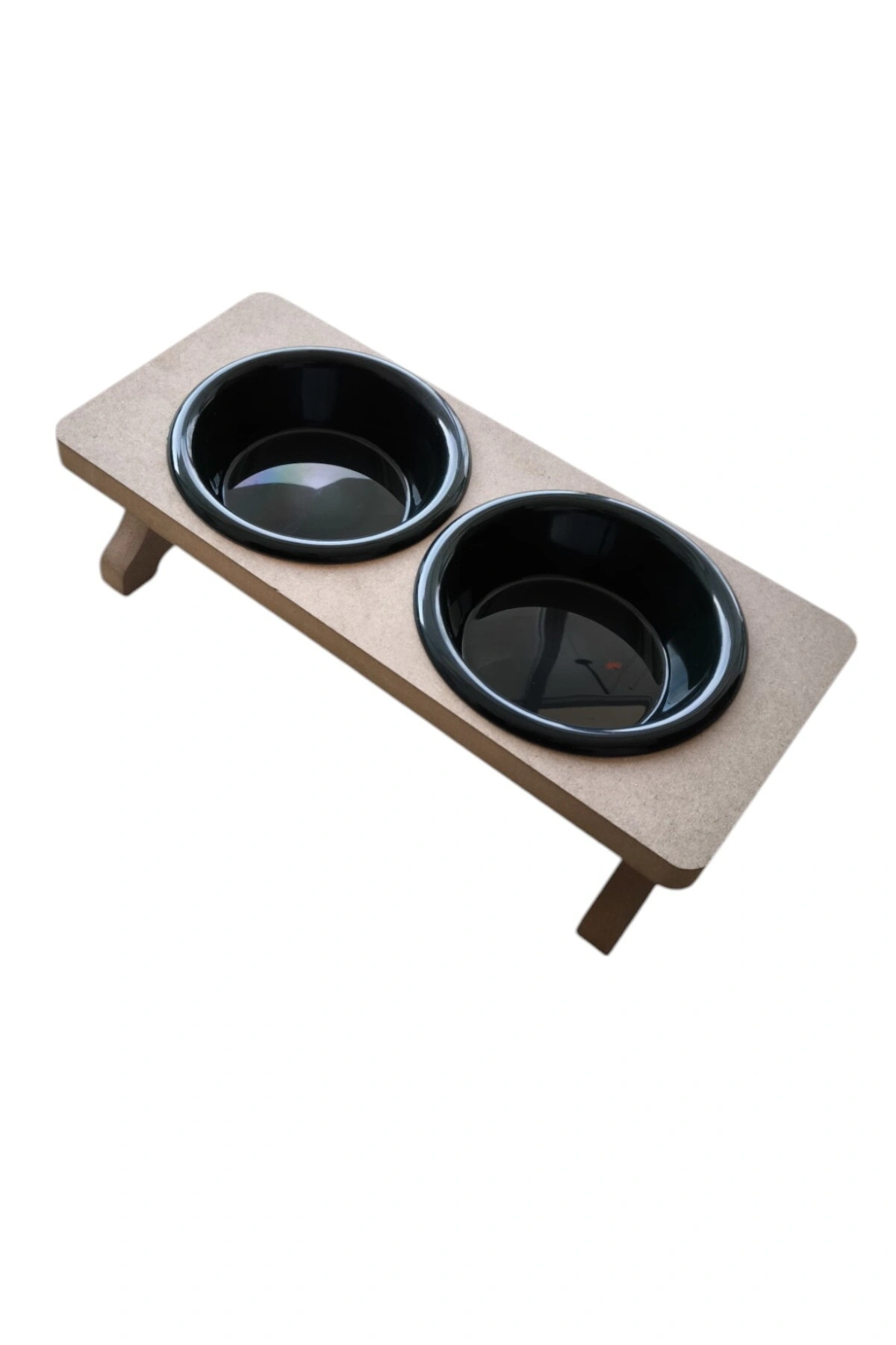 Ahşap Demonte 2 Plastik Taslı Kedi Mama Ve Su Kabı SİYAH