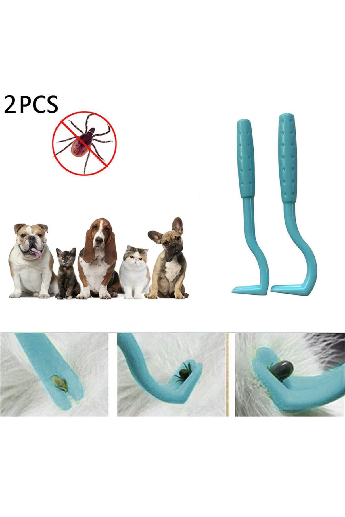 Evcil Hayvanlar İçin Etkili ve Kolay Kullanım Sunan 2 Adet Kene Çıkarıcı Kanca