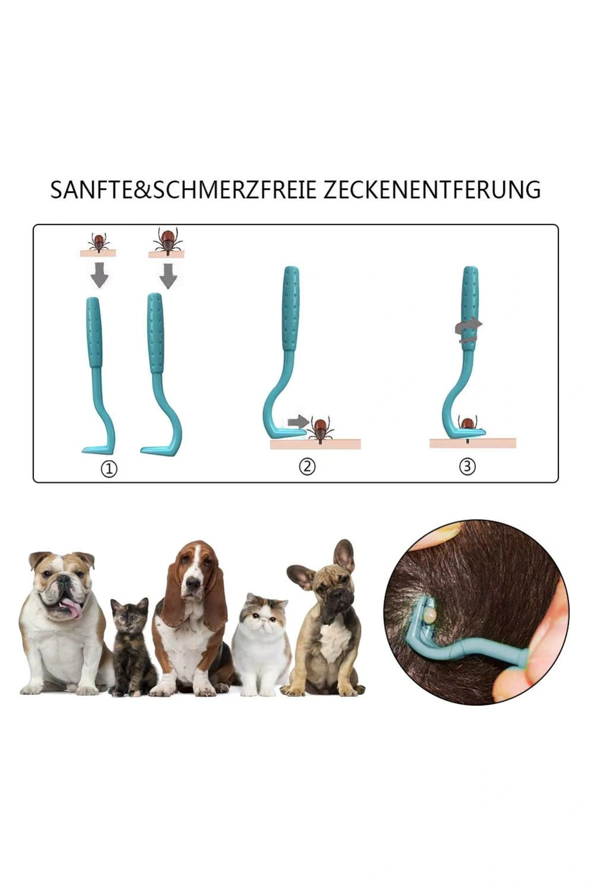 Evcil Hayvanlar İçin Etkili ve Kolay Kullanım Sunan 2 Adet Kene Çıkarıcı Kanca