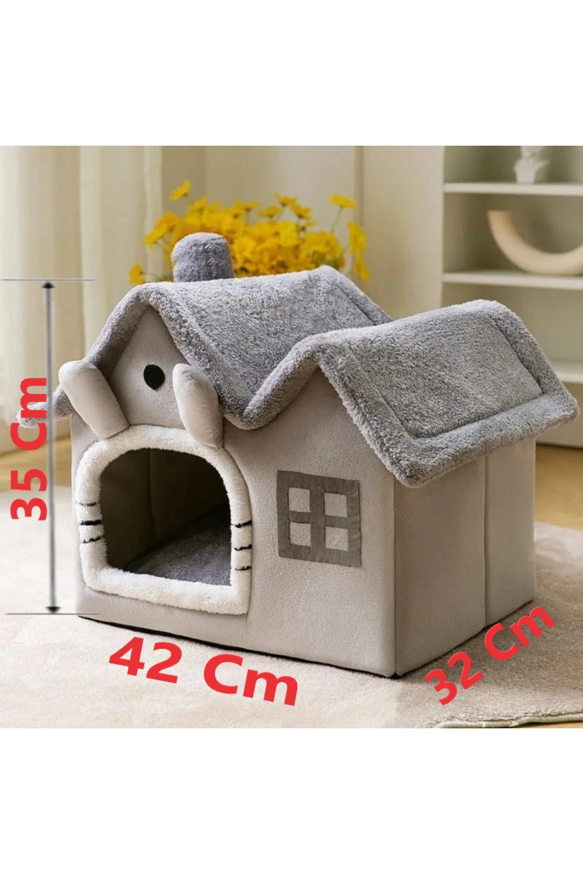 Kedi Evi Yumuşak Kedi Yatağı Derin Uyku Ve Kış Evi Çıkarılabilir Minder -villa Gri 1 Adet S Beden