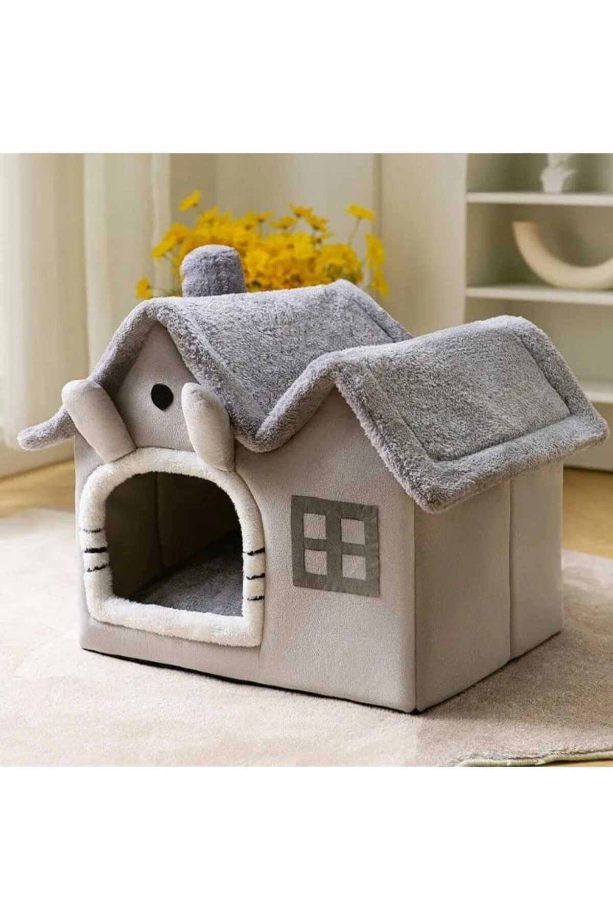 Kedi Evi Yumuşak Kedi Yatağı Derin Uyku Ve Kış Evi Çıkarılabilir Minder -villa Gri 1 Adet S Beden