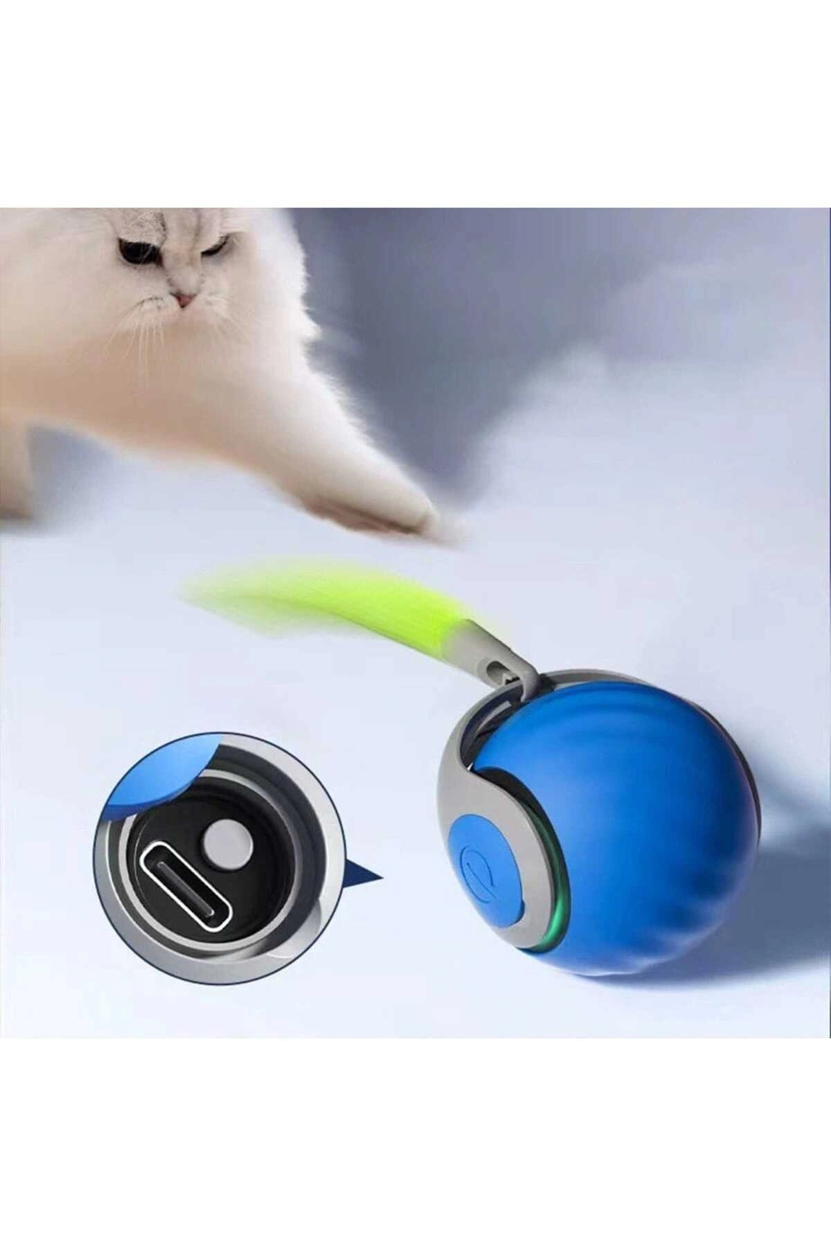 Hareketli Otomatik Yuvarlanan Tüylü Top Kedi Oyuncağı Şarj Edilebilir İnteraktif Oyuncak 1 ADET