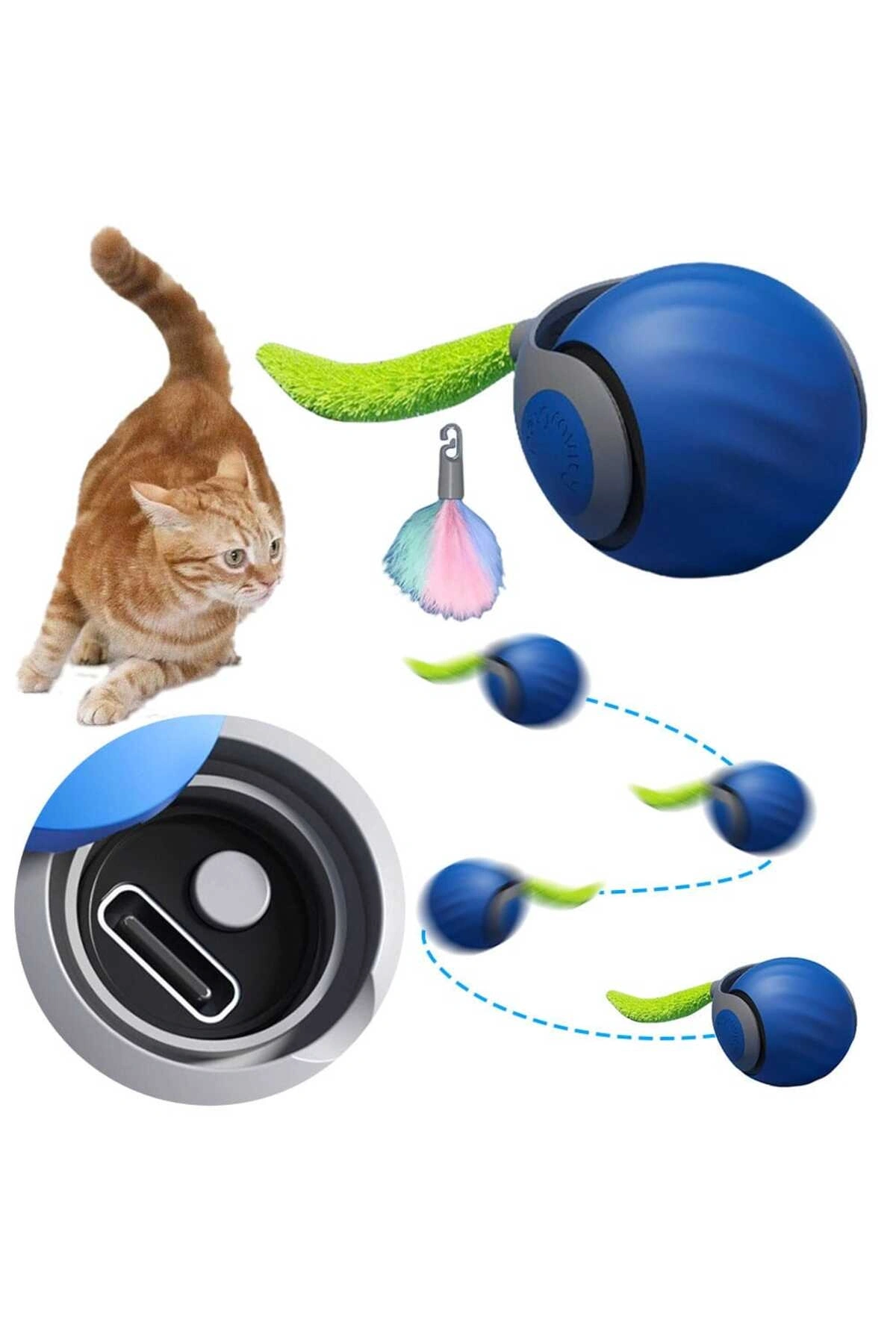 Hareketli Otomatik Yuvarlanan Tüylü Top Kedi Oyuncağı Şarj Edilebilir İnteraktif Oyuncak 1 ADET