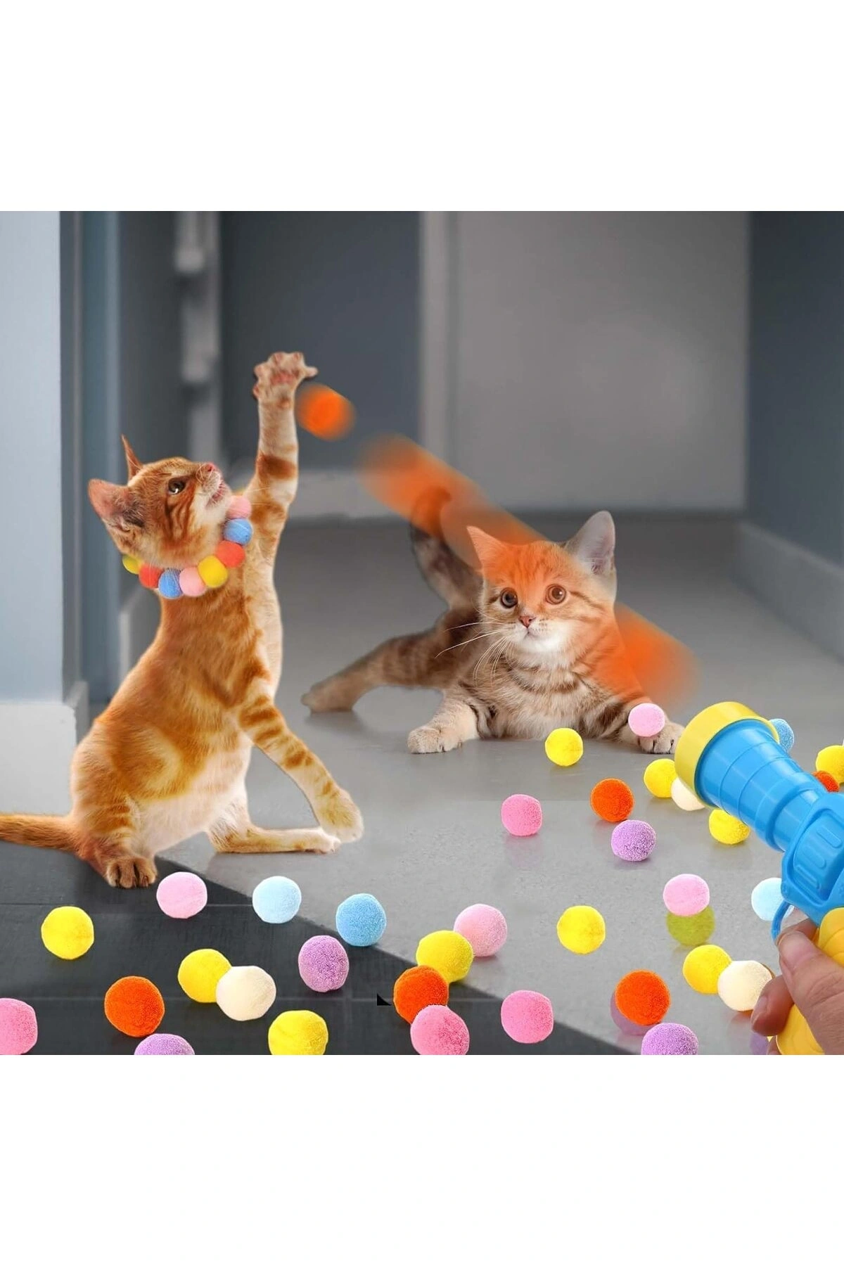 İnteraktif Kedi Oyun Tabancası – 3 Adet Peluş Top ile Eğlenceli Oyun