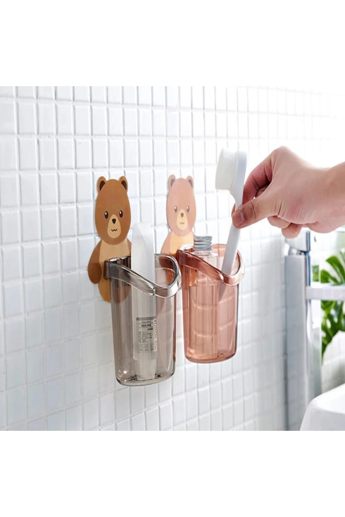 Ayıcık  Diş Fırçası fincanı Tutucu Diş Macunu Depolama rafı Standı Kendinden Yapışkanlı 1 ADET