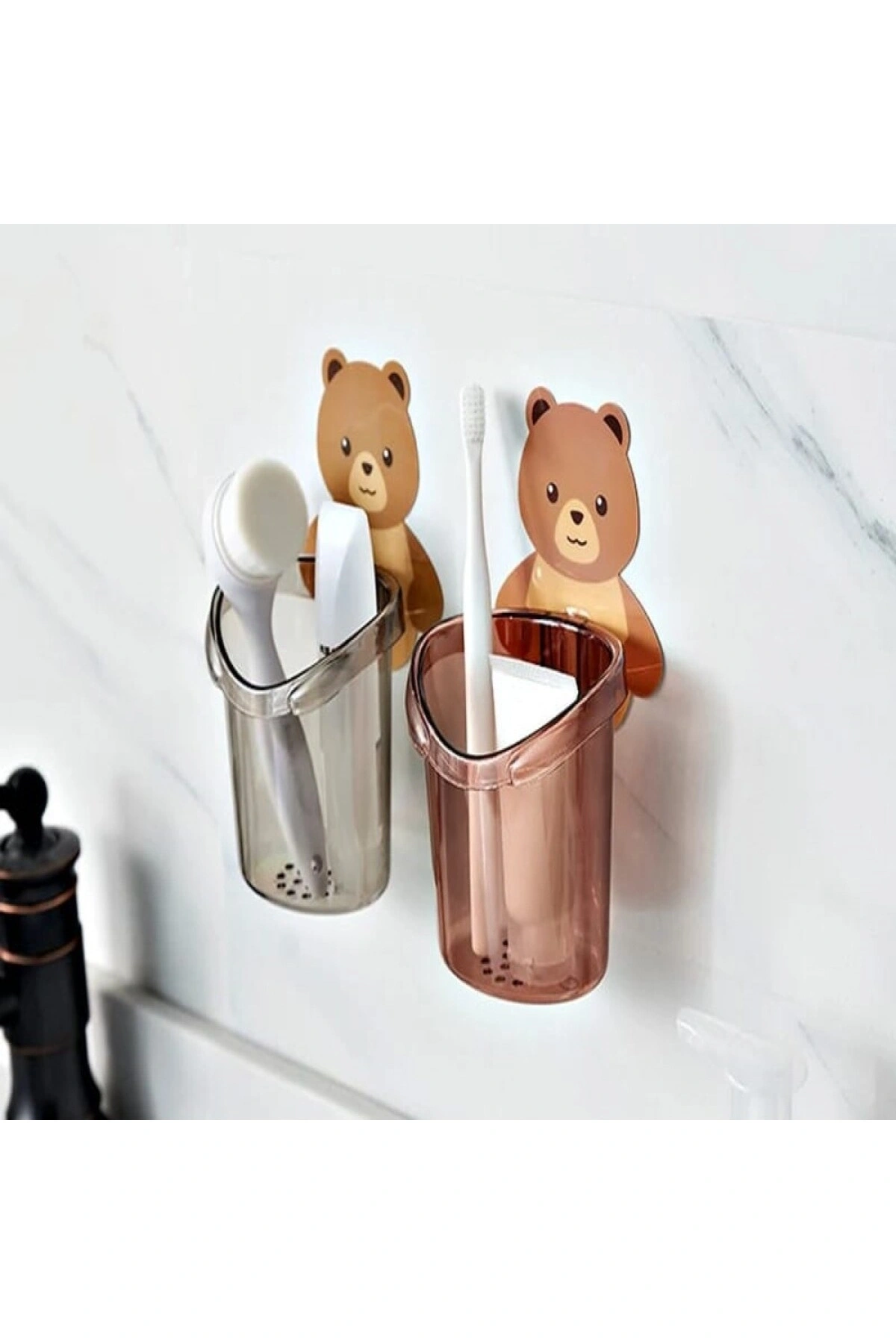 Ayıcık  Diş Fırçası fincanı Tutucu Diş Macunu Depolama rafı Standı Kendinden Yapışkanlı 2 ADET