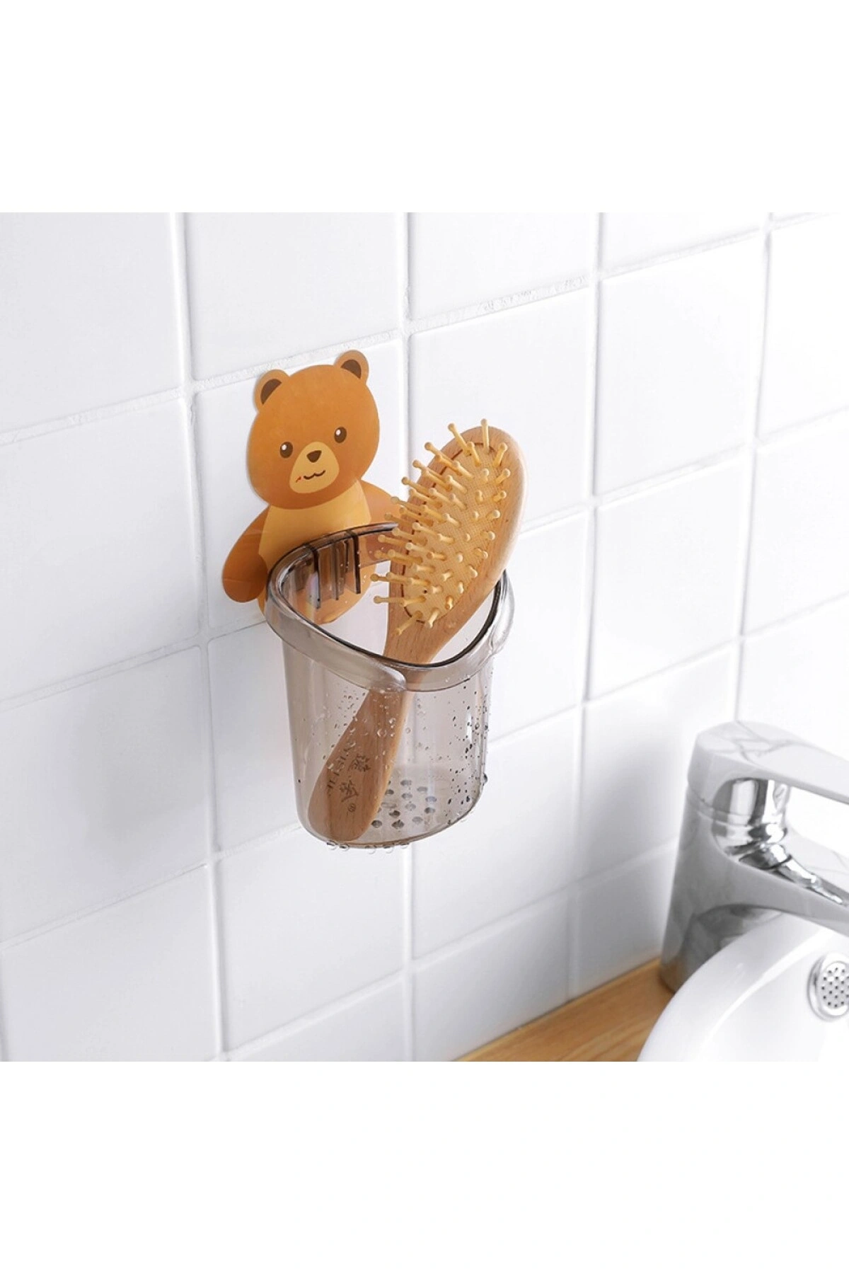 Ayıcık  Diş Fırçası fincanı Tutucu Diş Macunu Depolama rafı Standı Kendinden Yapışkanlı 2 ADET