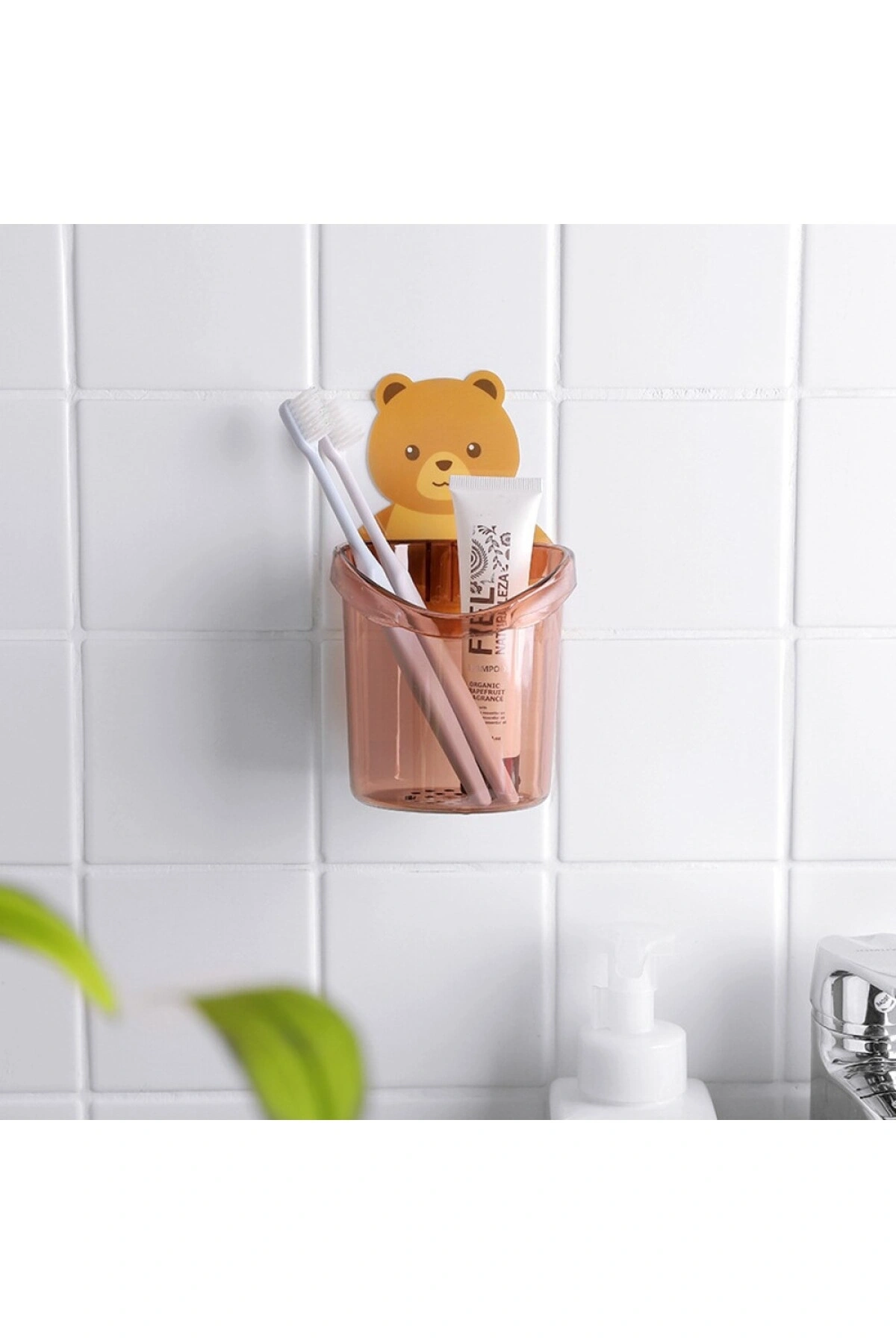 Ayıcık  Diş Fırçası fincanı Tutucu Diş Macunu Depolama rafı Standı Kendinden Yapışkanlı 2 ADET
