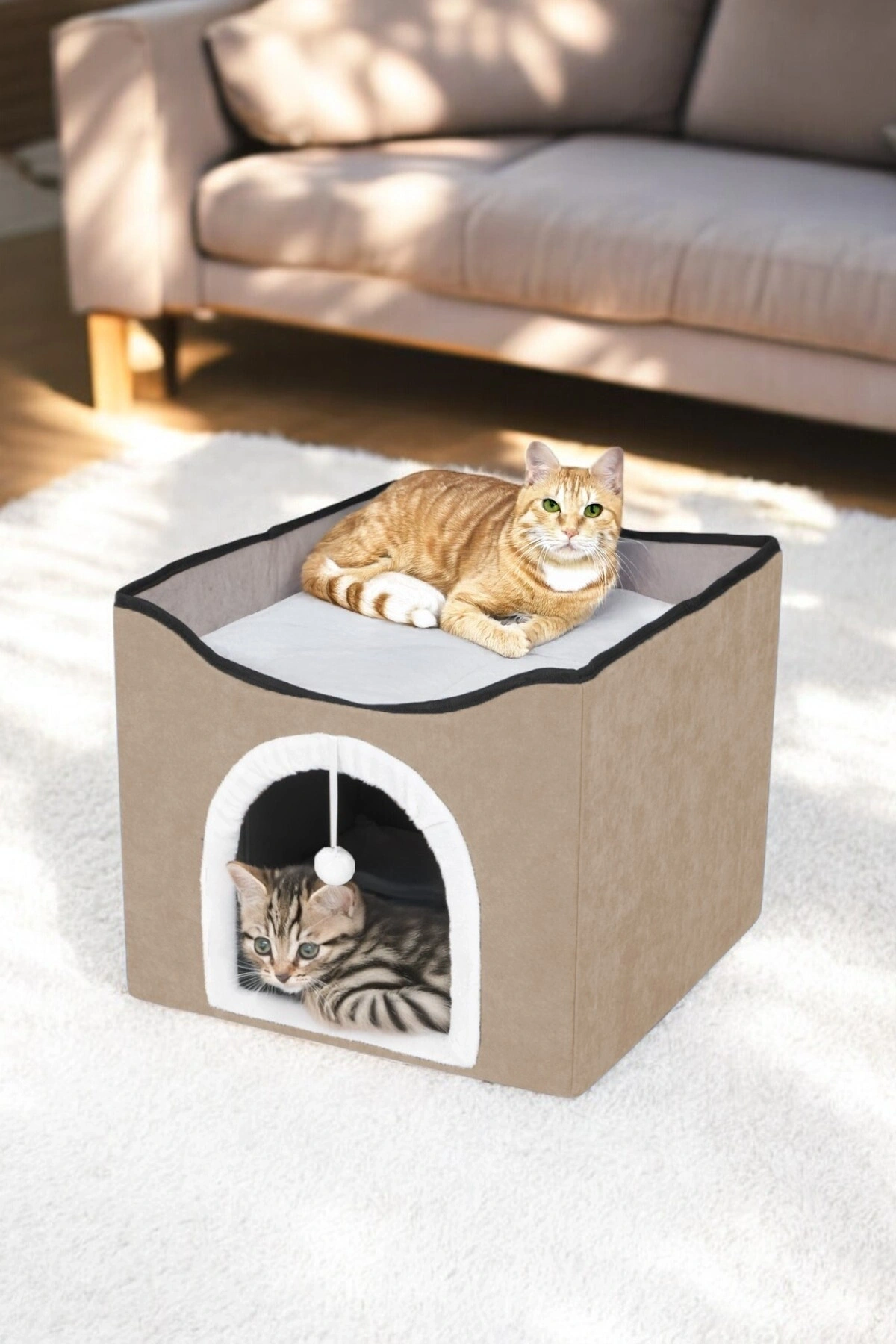 Sevimli Katlanır Taşınabilir Çok Fonksiyonlu Kapalı Kedi Evi Yatağı TURUNCU