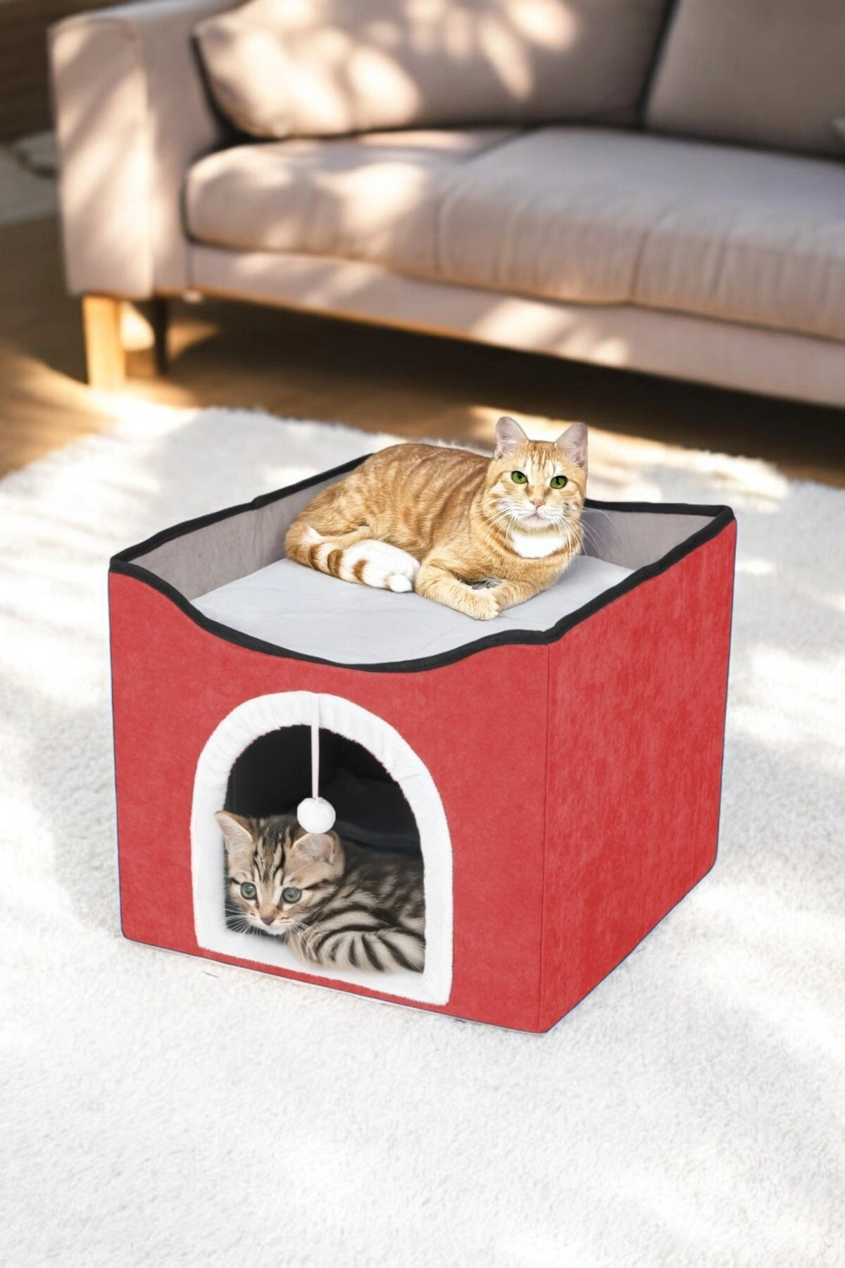 Sevimli Katlanır Taşınabilir Çok Fonksiyonlu Kapalı Kedi Evi Yatağı KAHVERENGİ