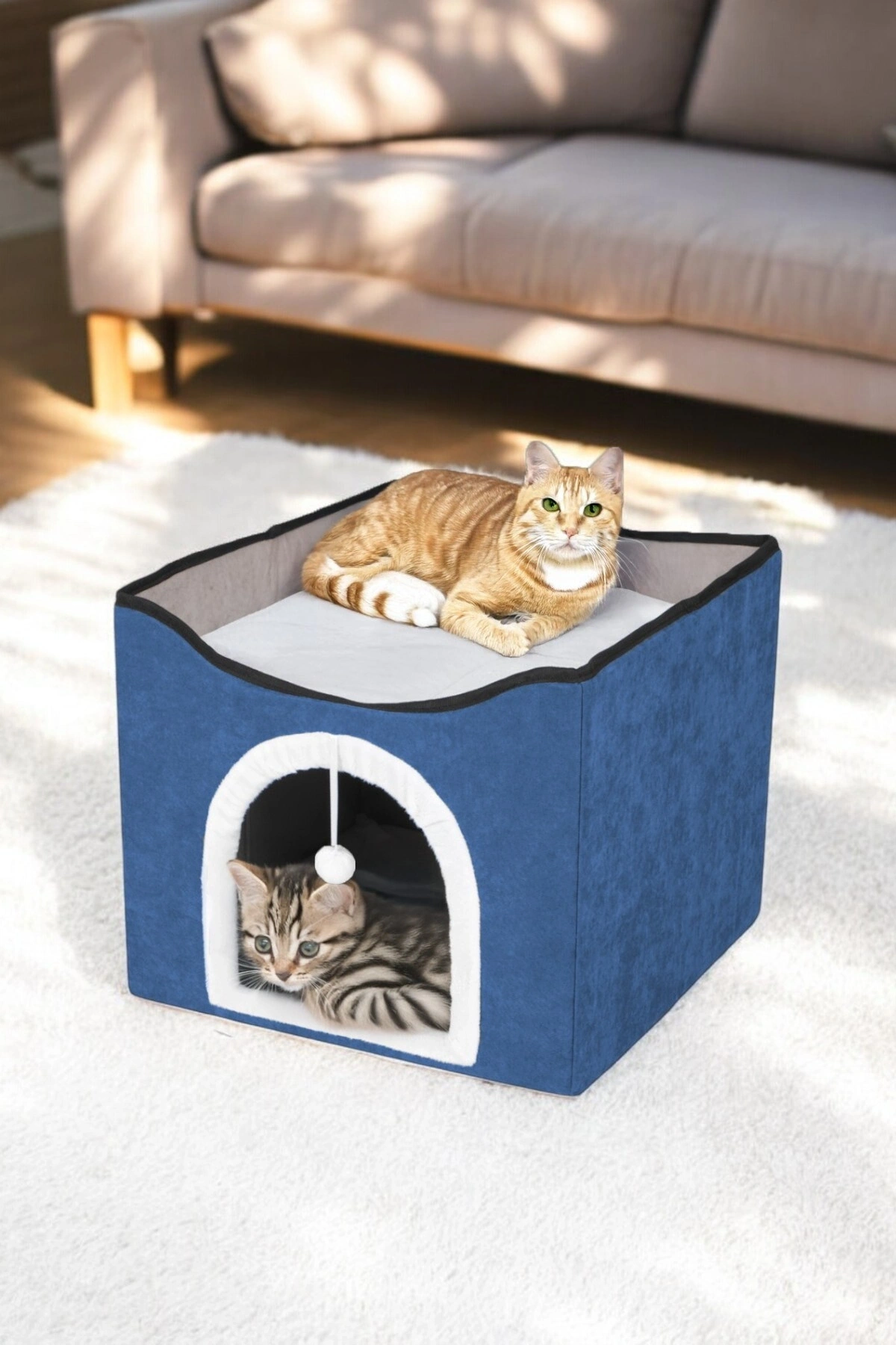 Sevimli Katlanır Taşınabilir Çok Fonksiyonlu Kapalı Kedi Evi Yatağı KAHVERENGİ