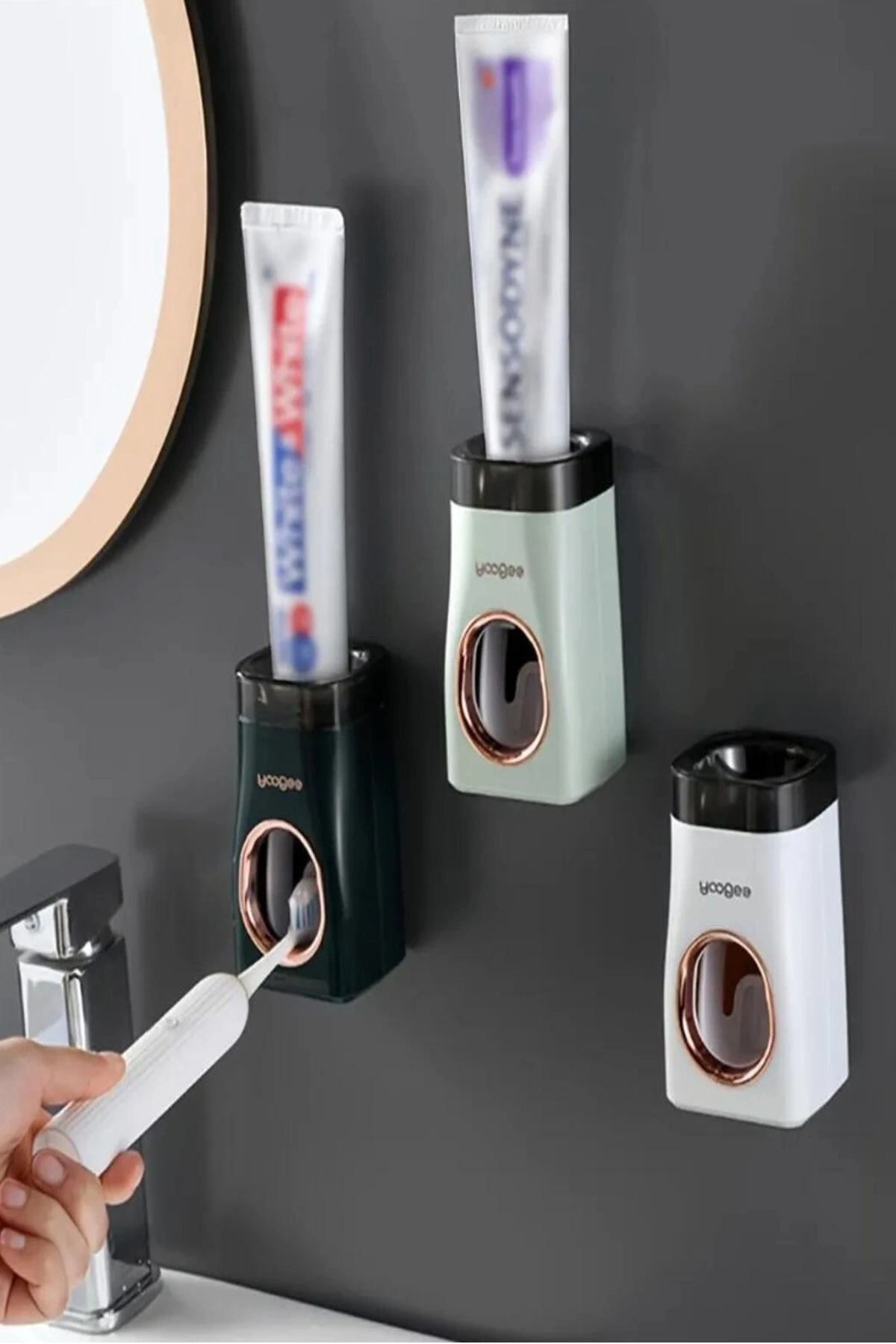 Lüxs Otomatik Diş Macun Sıkacağı Diş Fırçası Tutucu Yapışkanlı Banyo Organizer 1 ADET