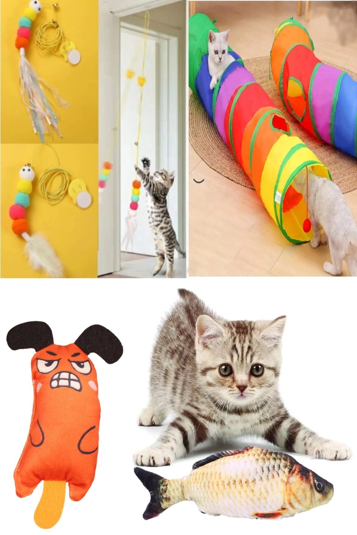 Oyun Seti Kedi Tüneli 1 Ad Elastik Olta 1 Ad Peluş Balık Sazan 1 Ad Peluş Fare Turuncu 1 Ad