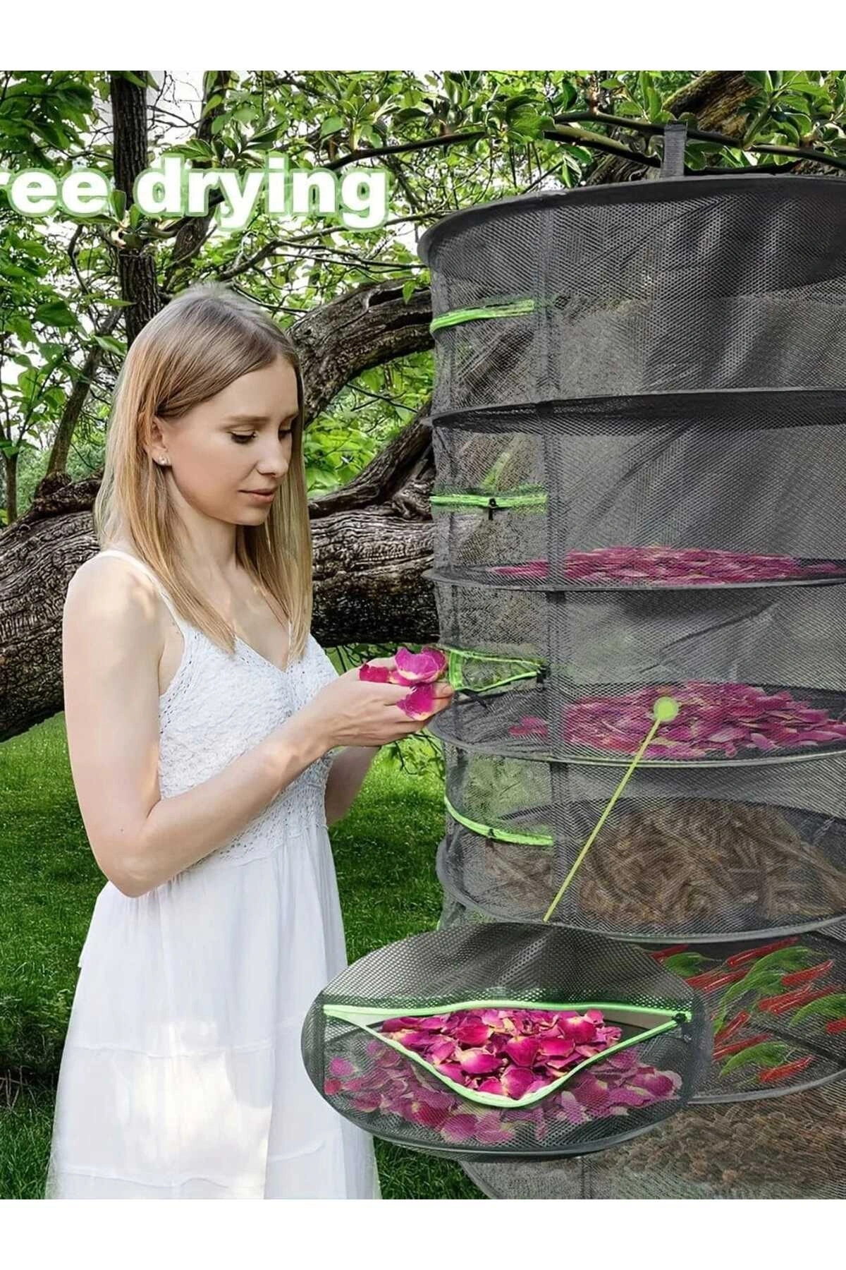 4 Katlı Fermuarlı Meyve Sebze Kurutma Filesi | Katlanabilir Doğal Kurutma Sepeti SİYAH