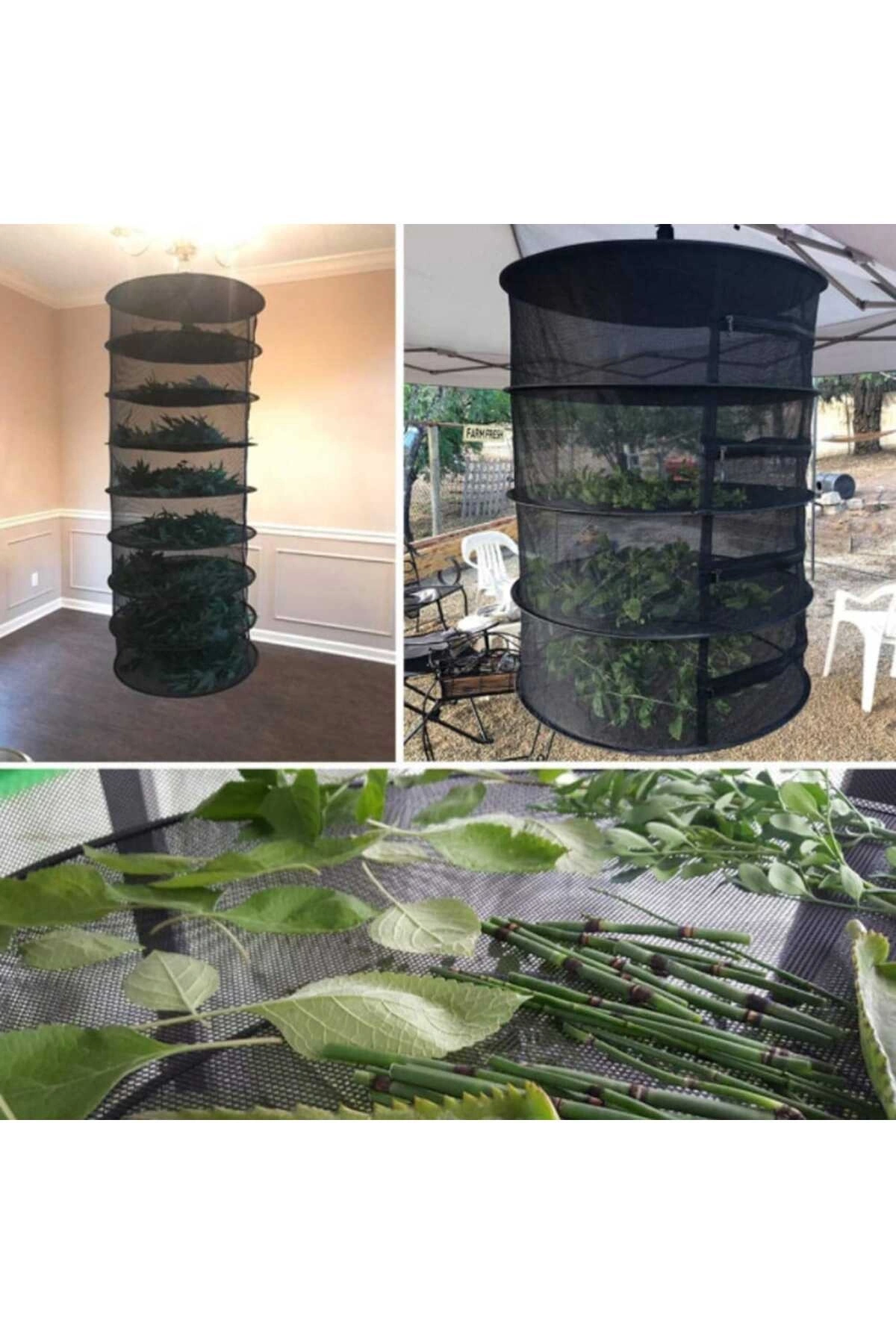 4 Katlı Fermuarlı Meyve Sebze Kurutma Filesi | Katlanabilir Doğal Kurutma Sepeti SİYAH