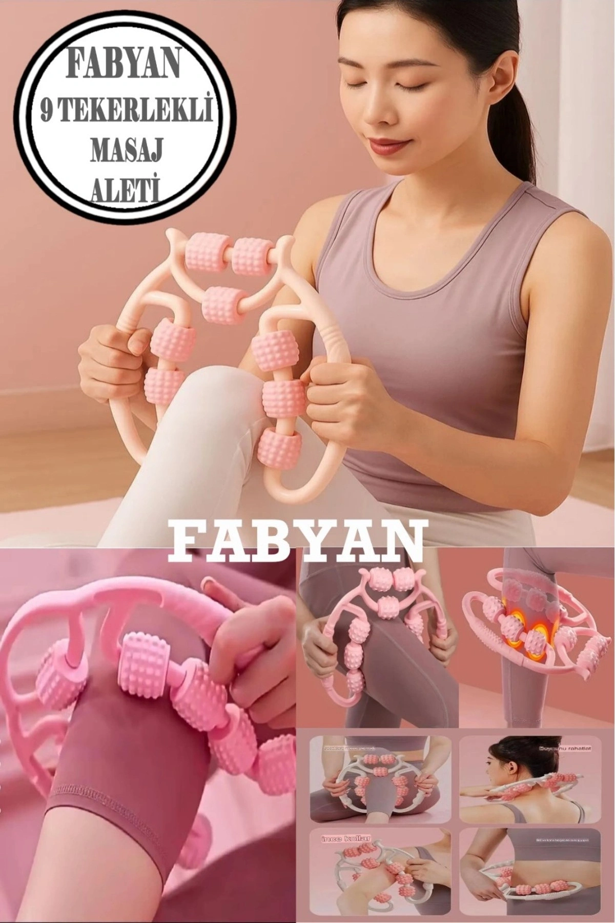 Kas Gevşetici Masaj Aleti 9 Tekerlekli Ayarlanabilir Lenf Drenaj Rulosu Bacak Kol Selülit