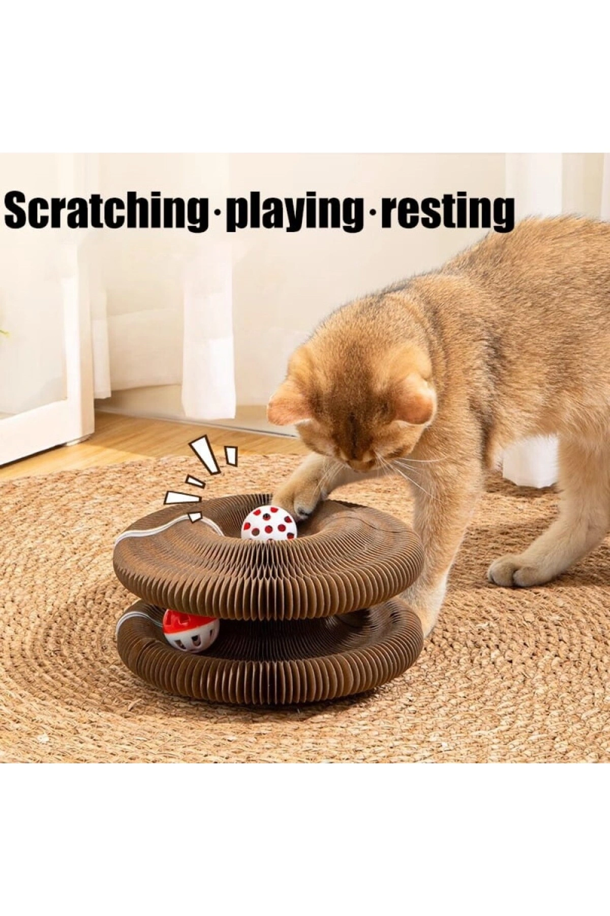 Akordiyon Kedi Tırmalama Oyuncağı, Çıngıraklı Zilli Top Ve Kedi Nanesi Hediyeli Tırmalama Panosu