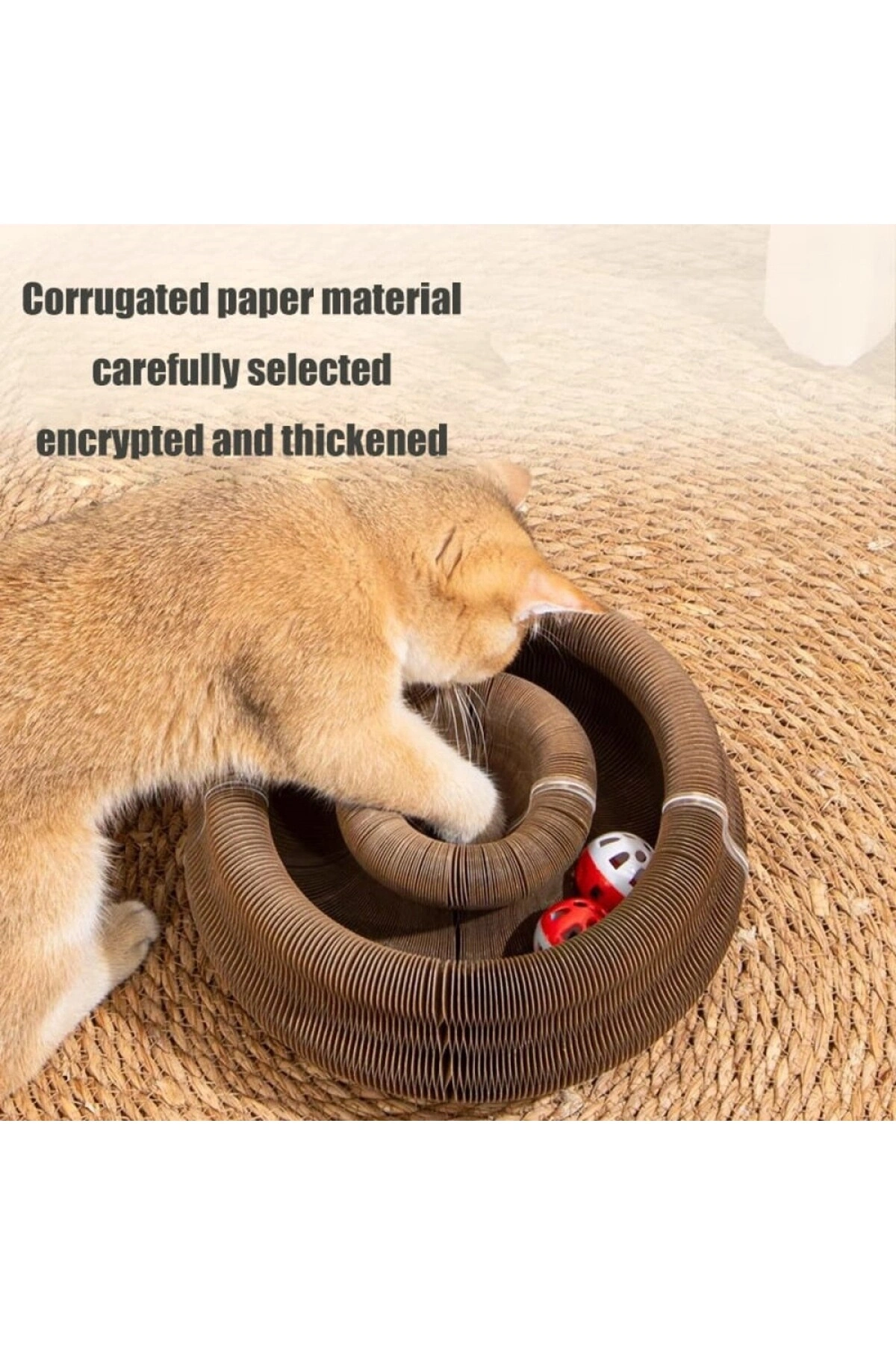 Akordiyon Kedi Tırmalama Oyuncağı, Çıngıraklı Zilli Top Ve Kedi Nanesi Hediyeli Tırmalama Panosu