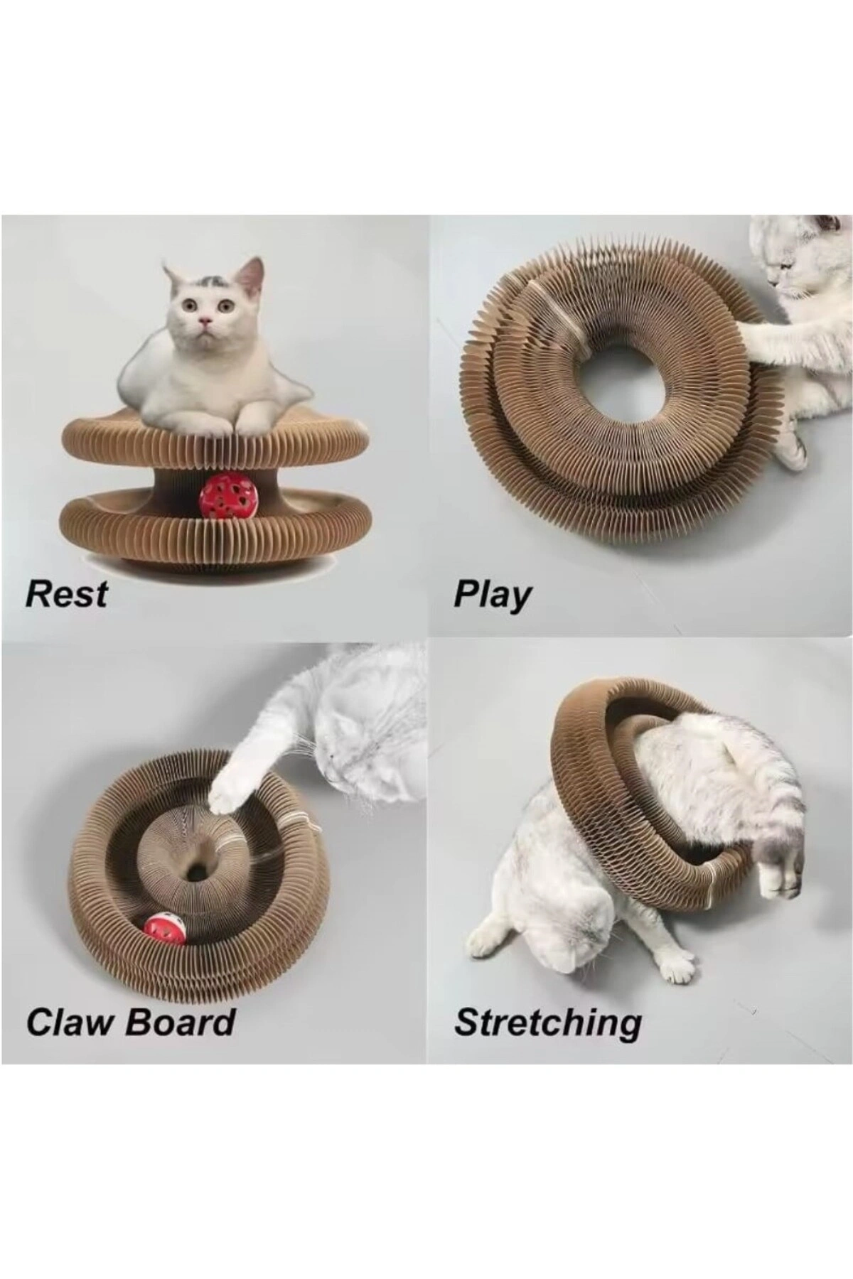Akordiyon Kedi Tırmalama Oyuncağı, Çıngıraklı Zilli Top Ve Kedi Nanesi Hediyeli Tırmalama Panosu