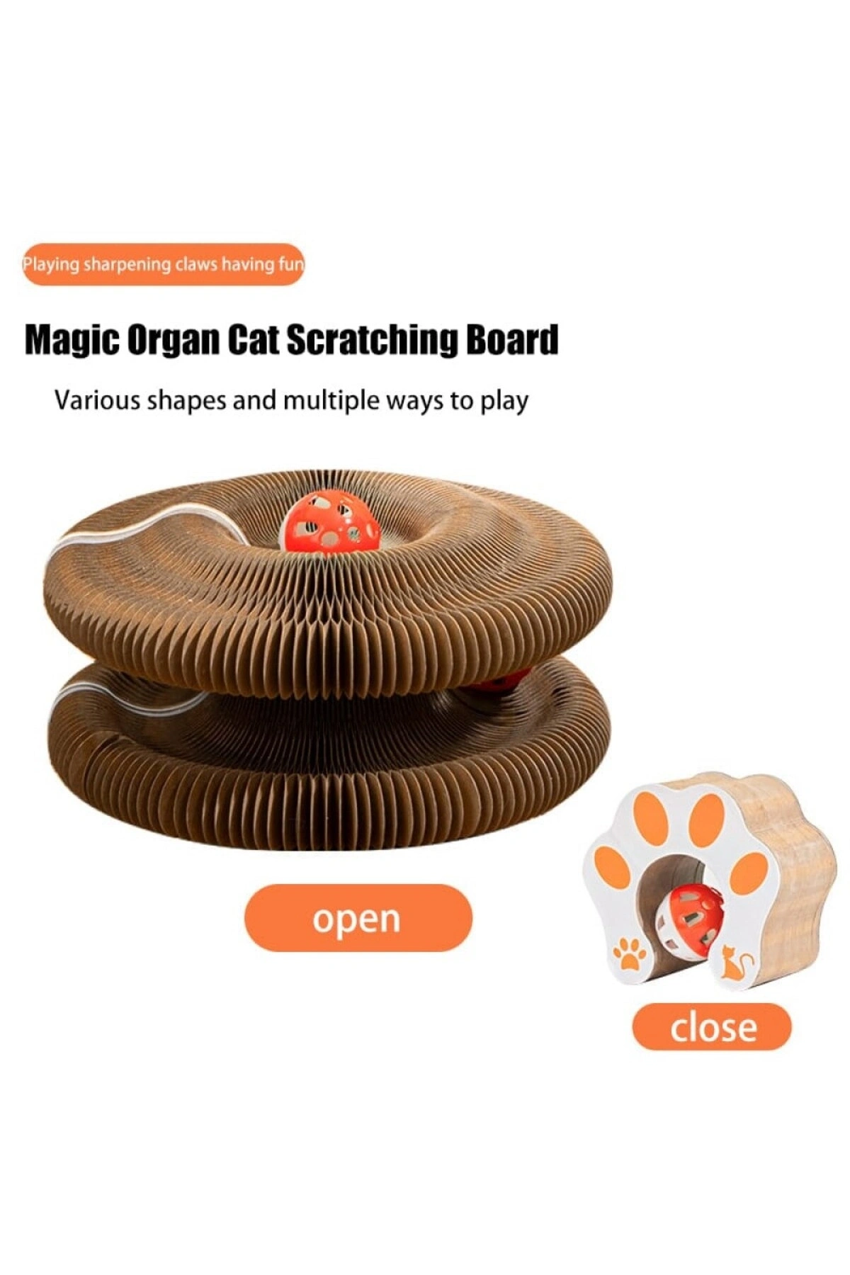 Akordiyon Kedi Tırmalama Oyuncağı, Çıngıraklı Zilli Top Ve Kedi Nanesi Hediyeli Tırmalama Panosu