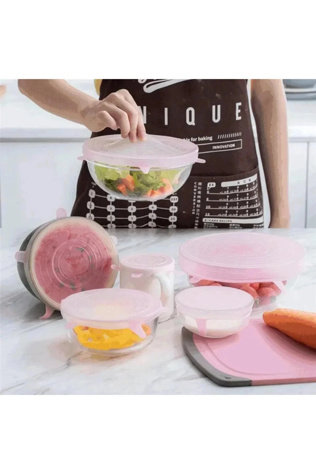 Taze Tutan Gıda Saklama Streç Kapağı Seti - 6lı Tekrar kullanılabilen Silikon Streç Kapak