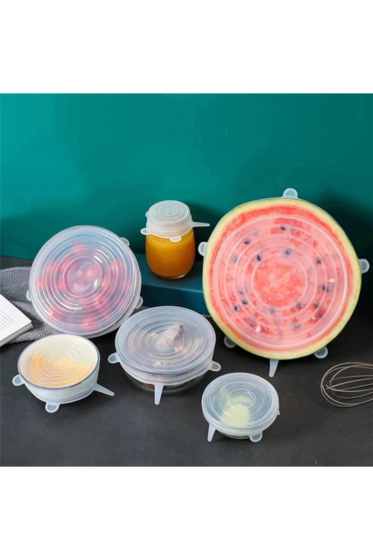 Taze Tutan Gıda Saklama Streç Kapağı Seti - 6lı Tekrar kullanılabilen Silikon Streç Kapak
