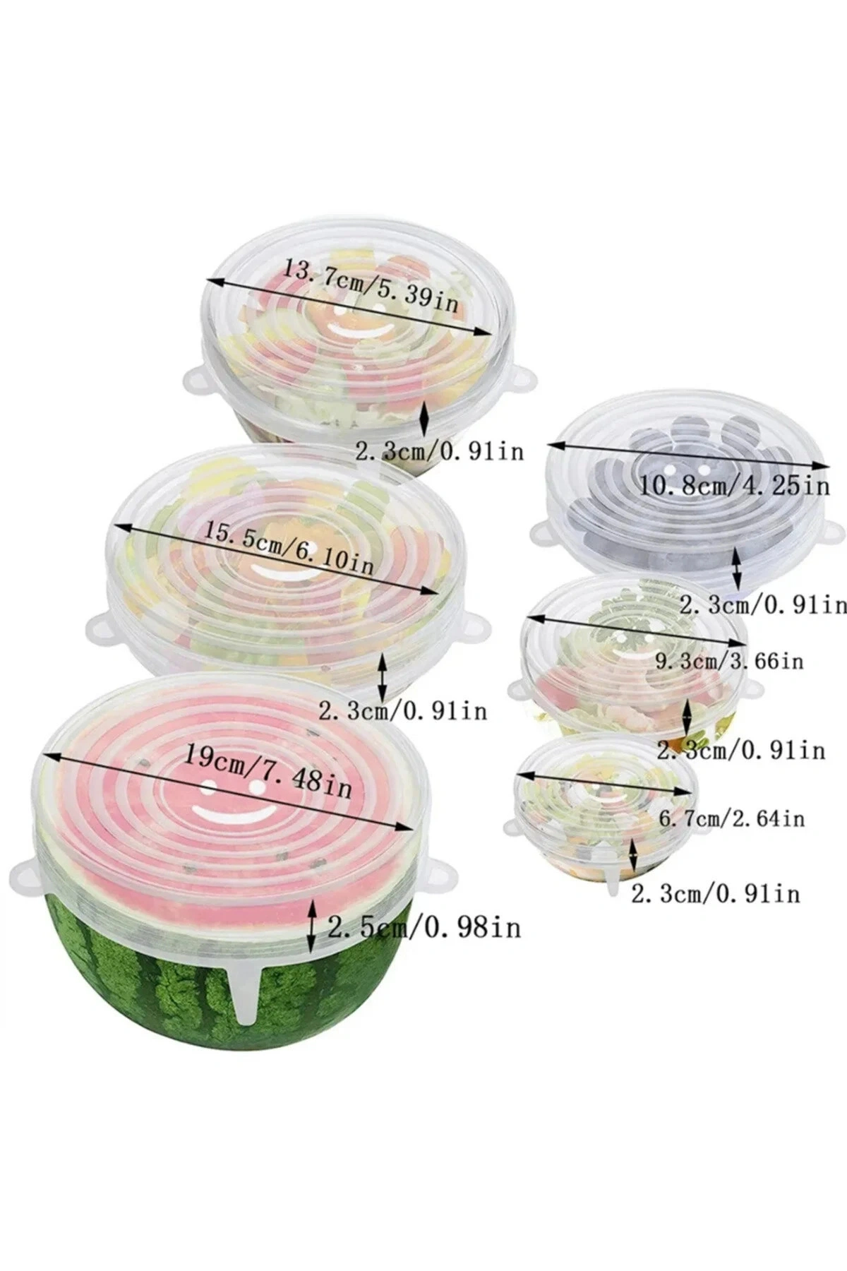 Taze Tutan Gıda Saklama Streç Kapağı Seti - 6lı Tekrar kullanılabilen Silikon Streç Kapak