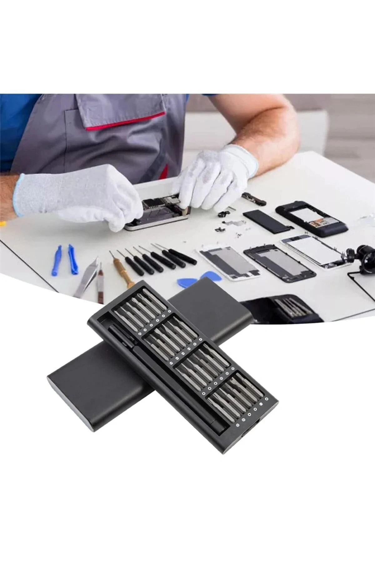 24 Parça Çelik Profesyonel Mini Portatif Tornavida Seti Saklama Kutulu Telefon Saat Tamir Kiti