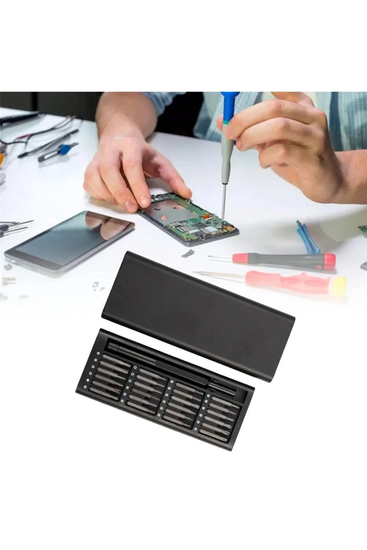 24 Parça Çelik Profesyonel Mini Portatif Tornavida Seti Saklama Kutulu Telefon Saat Tamir Kiti