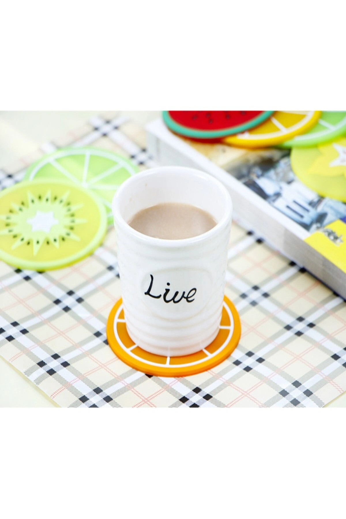 5li Silikon Bardak Altlığı Meyve Şekli Kaymaz Ped Mat Kupa Çay Kahve Bardağı Tutucu Çalışma Masa