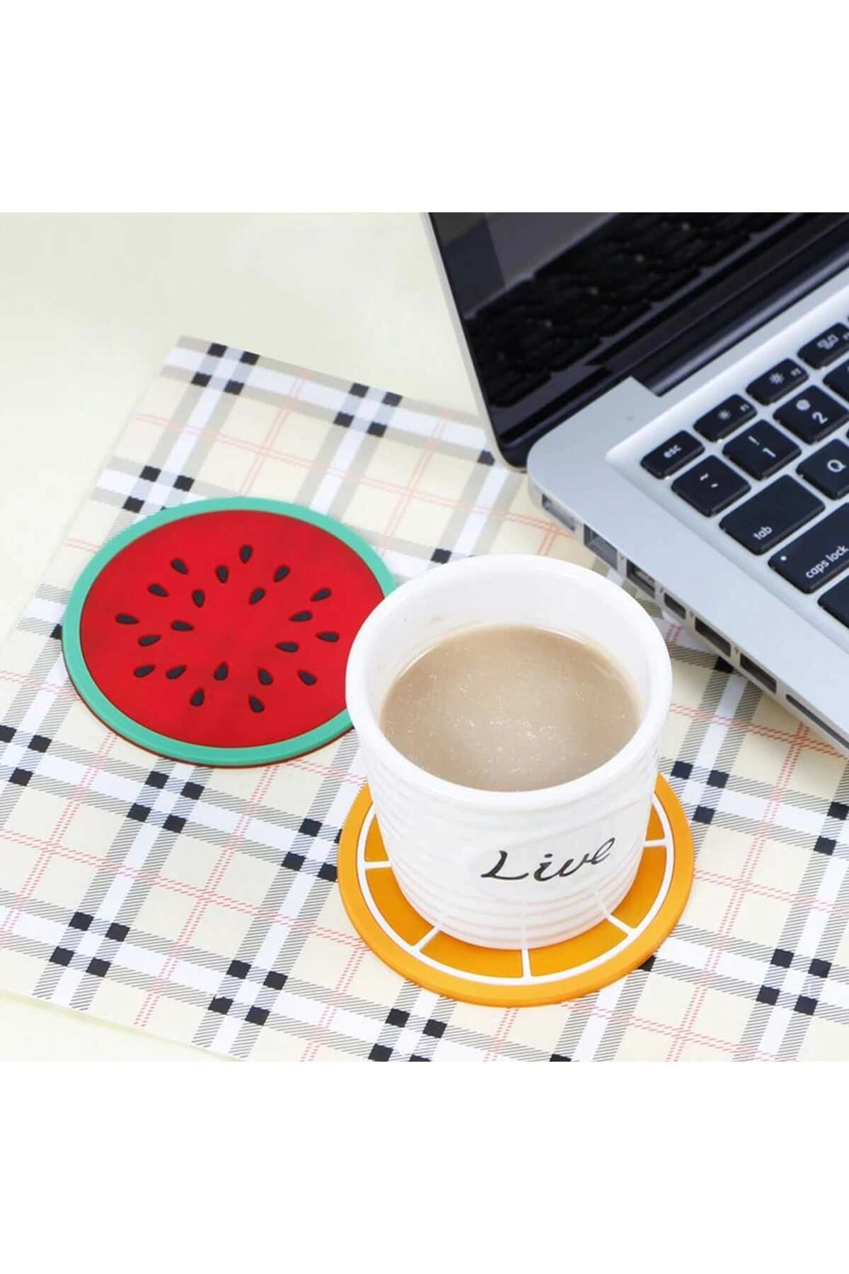5li Silikon Bardak Altlığı Meyve Şekli Kaymaz Ped Mat Kupa Çay Kahve Bardağı Tutucu Çalışma Masa