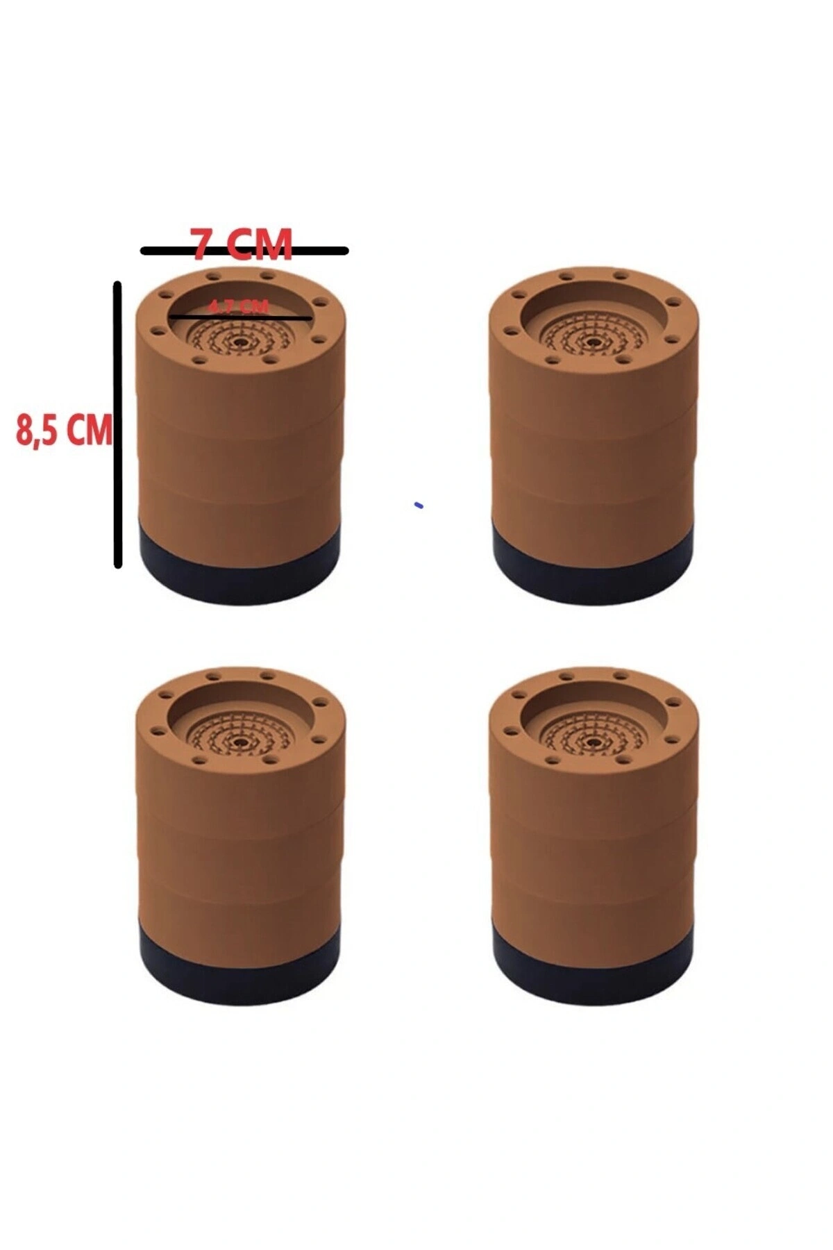 Beyaz Eşya Ayağı Çamaşır Makinesi Mobilya Titreşim Önleyici Kaydırmaz 6 Cm Yükseltici 4 Lü KAHVE