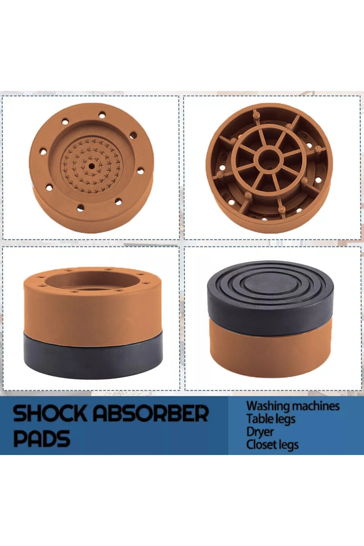 Beyaz Eşya Ayağı Çamaşır Makinesi Mobilya Titreşim Önleyici Kaydırmaz 8.5 Cm Yükseltici 4 Lü KAHVE