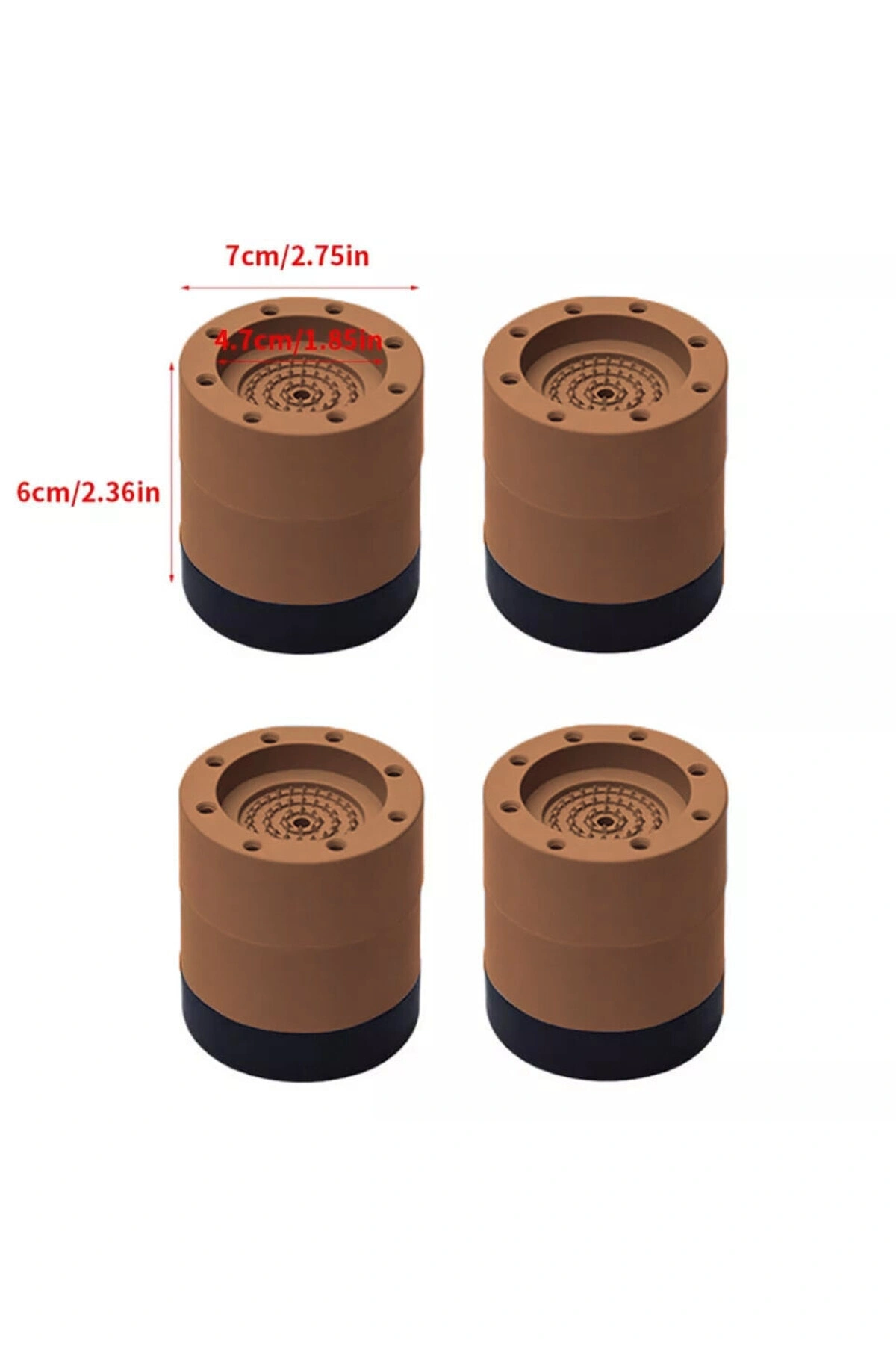 Beyaz Eşya Ayağı Çamaşır Makinesi Mobilya Titreşim Önleyici Kaydırmaz 8.5 Cm Yükseltici 4 Lü KAHVE