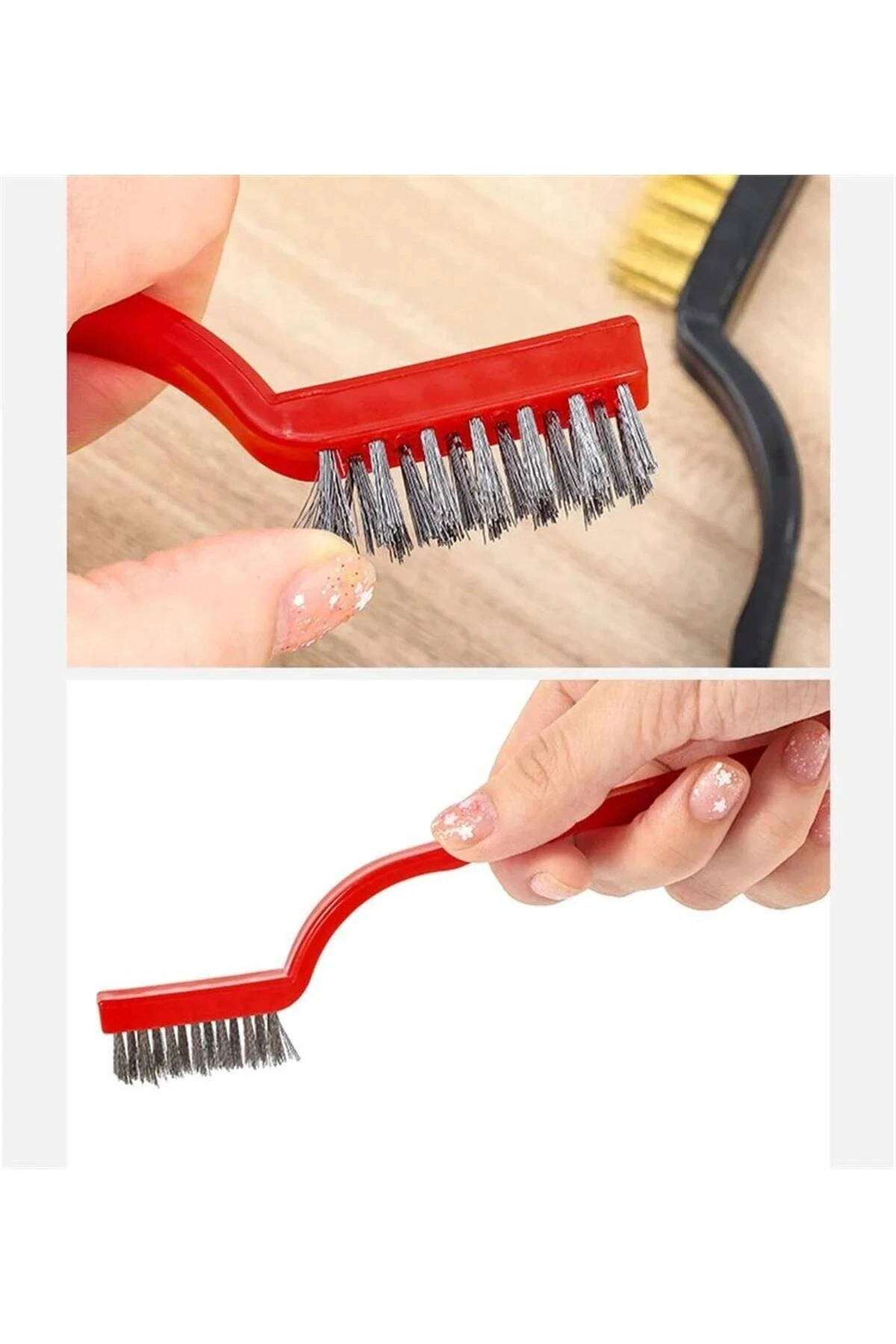 3 Adet Ocak Fırın Mangal Izgara Airfryer Temizliği Tel Pas Sökme Detay 3lü Yağ Temizleme Fırçası