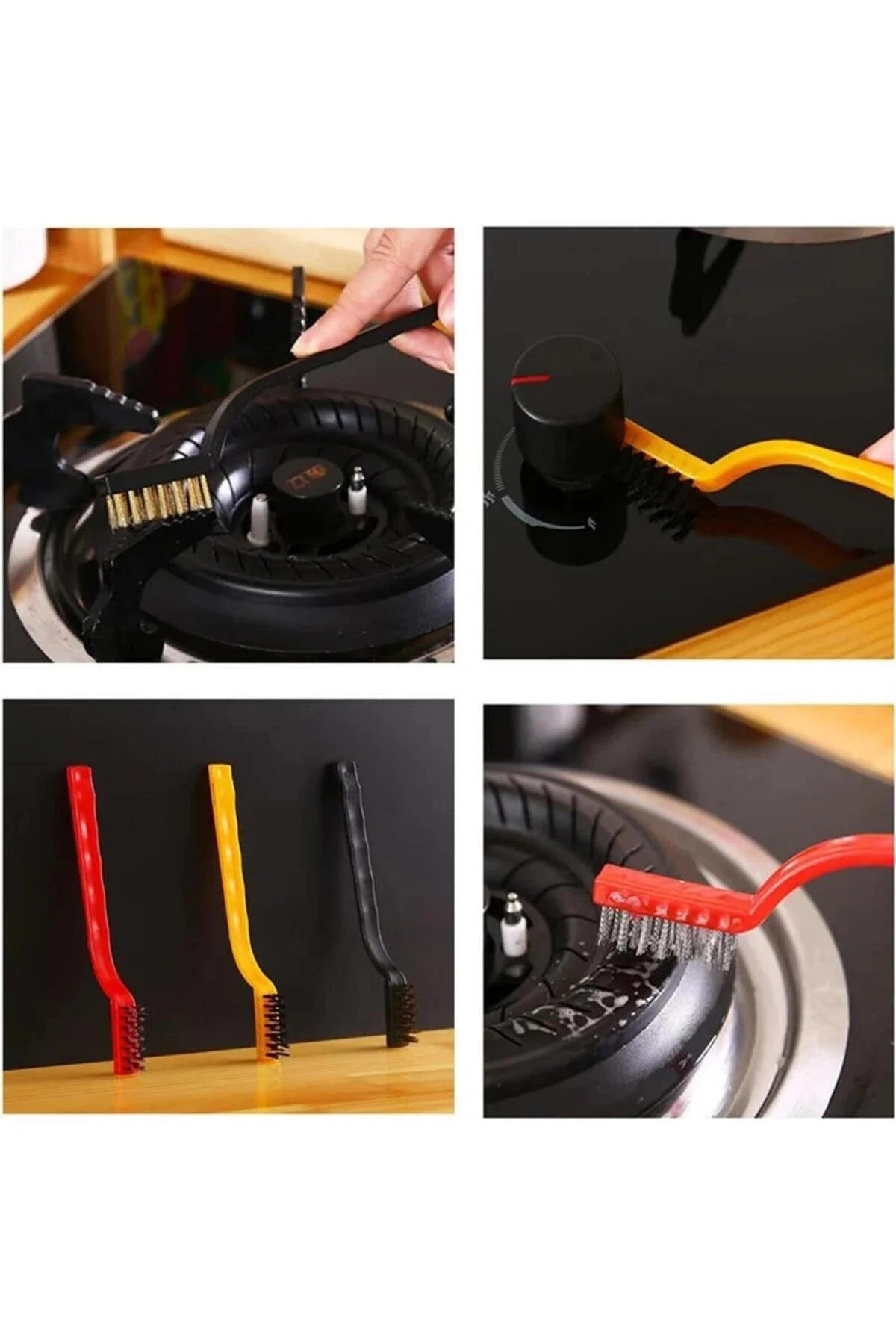 3 Adet Ocak Fırın Mangal Izgara Airfryer Temizliği Tel Pas Sökme Detay 3lü Yağ Temizleme Fırçası