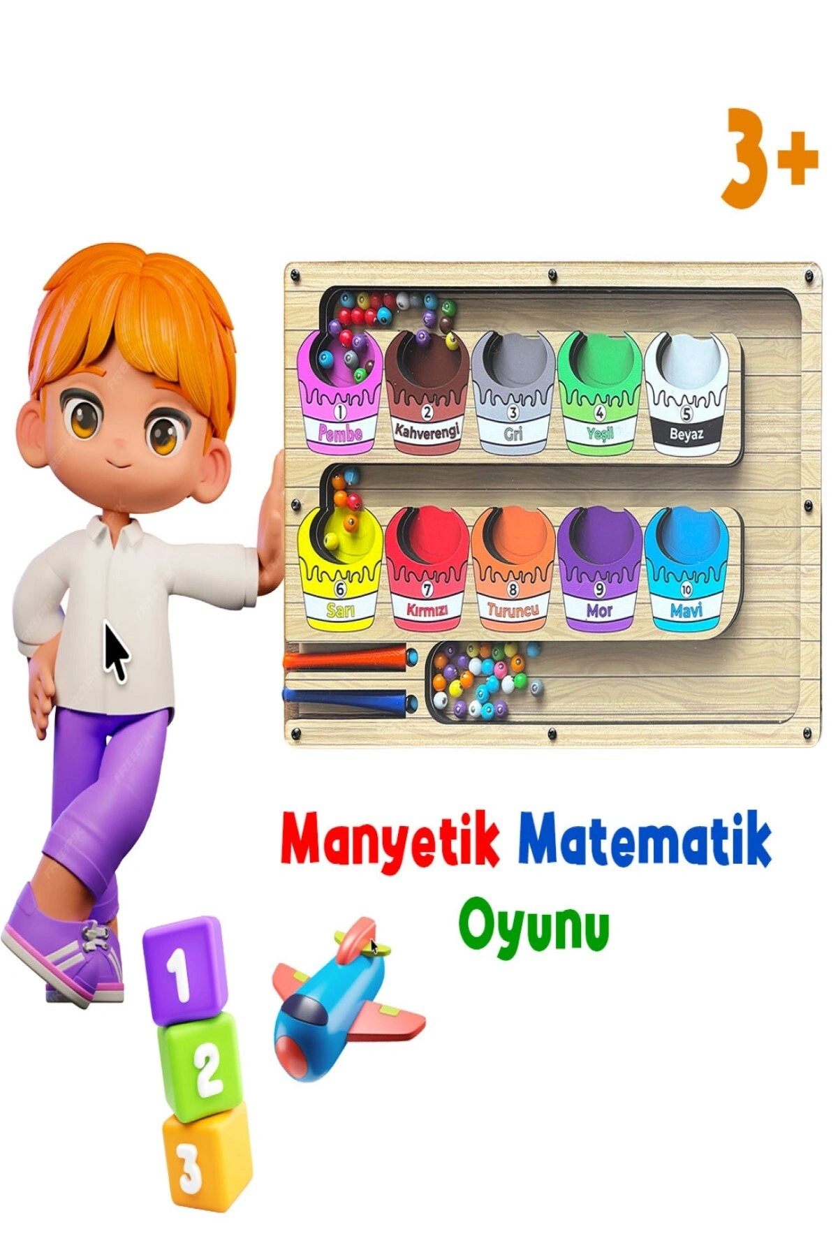 Manyetik Eğitici Renkli Sayma ve Eşleştirme Labirenti Eğitim Oyuncağı - Ahşap Montessori Oyunu Kova