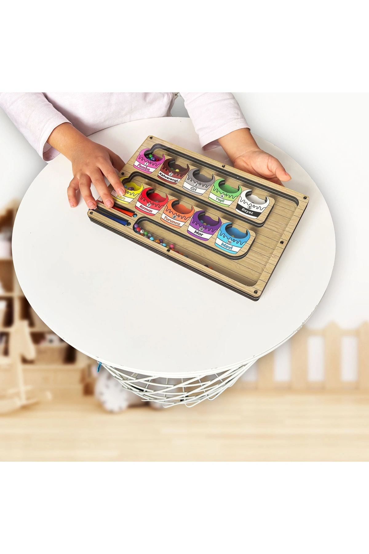 Manyetik Eğitici Renkli Sayma ve Eşleştirme Labirenti Eğitim Oyuncağı - Ahşap Montessori Oyunu Kova