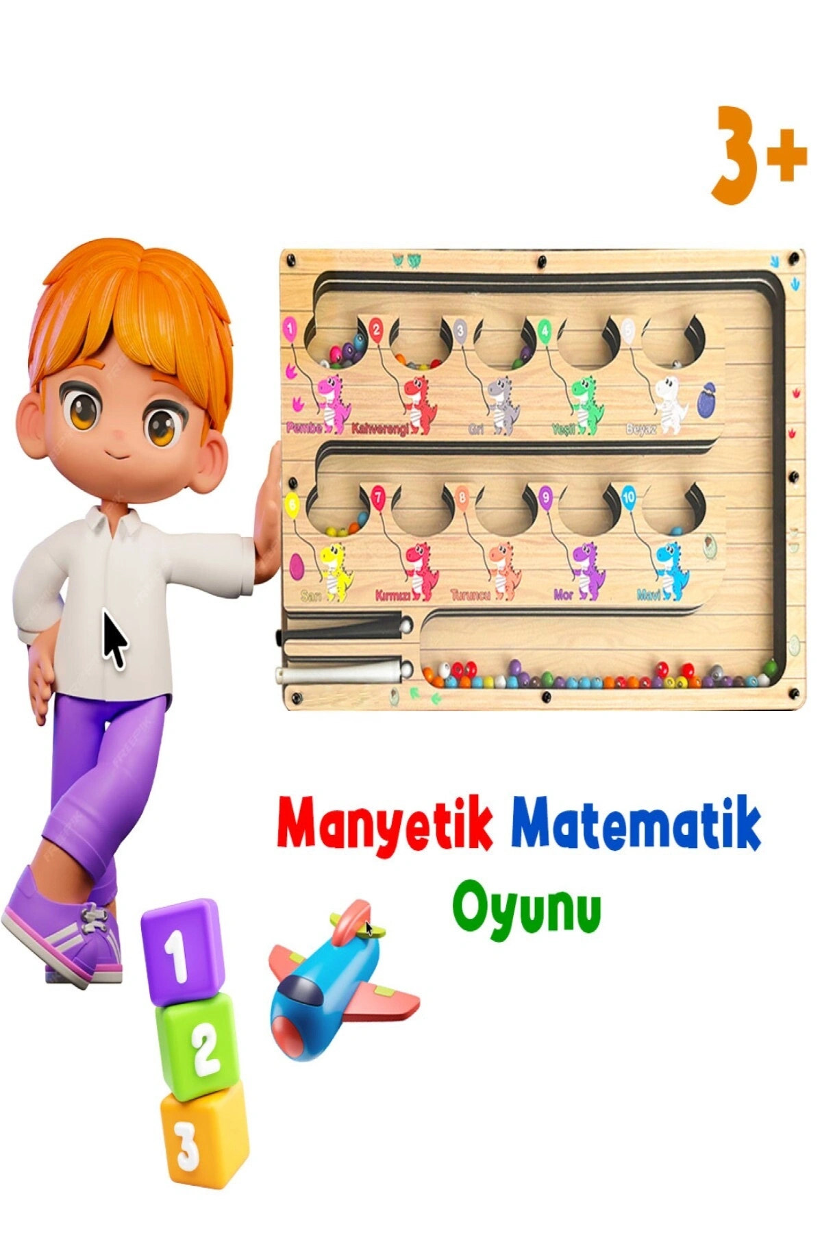 Manyetik Eğitici Renkli Sayma ve Eşleştirme Labirenti Eğitim Oyuncağı Ahşap Montessori Oyunu Dinozor