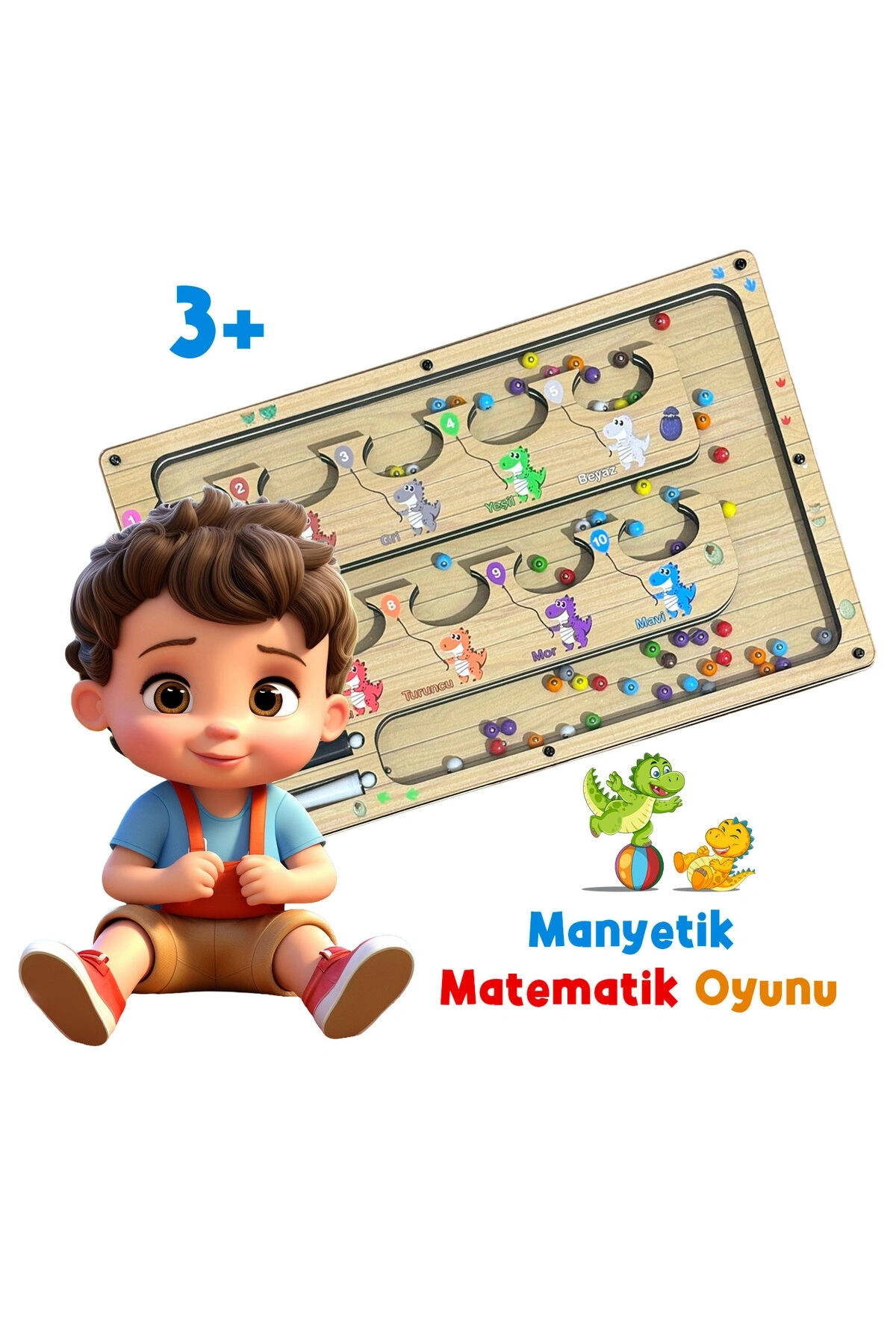 Manyetik Eğitici Renkli Sayma ve Eşleştirme Labirenti Eğitim Oyuncağı Ahşap Montessori Oyunu Dinozor