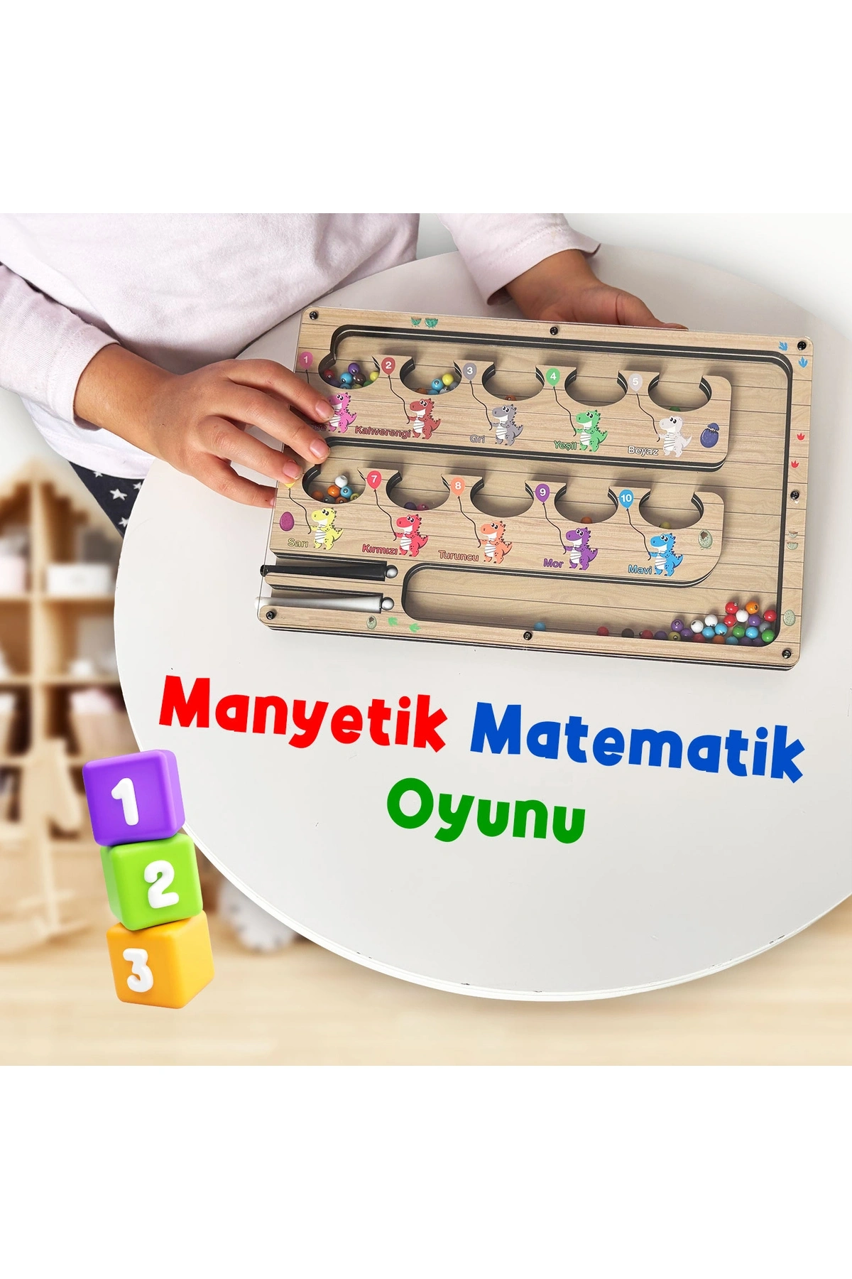 Manyetik Eğitici Renkli Sayma ve Eşleştirme Labirenti Eğitim Oyuncağı Ahşap Montessori Oyunu Dinozor