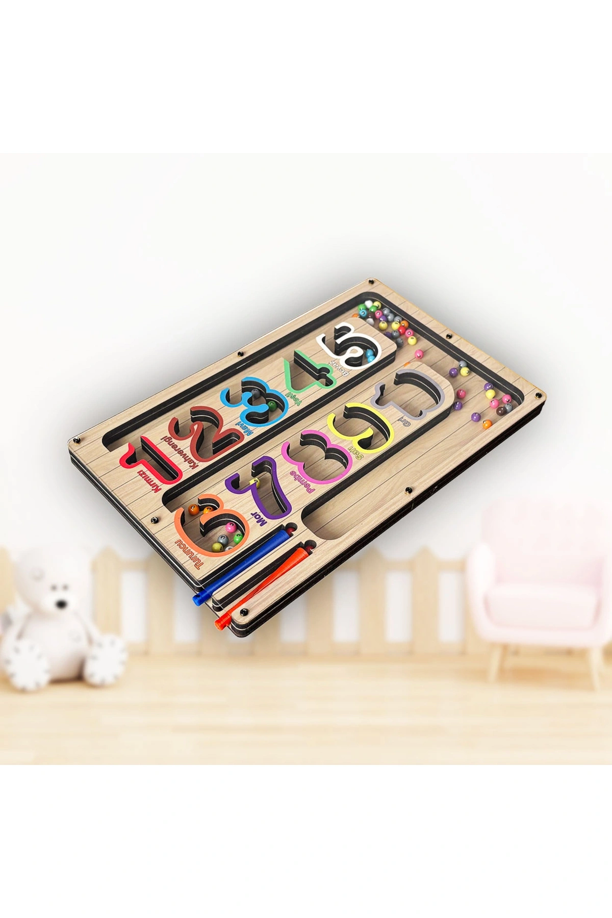 Manyetik Eğitici Renkli Sayma ve Eşleştirme Labirenti Eğitim Oyuncağı - Ahşap Montessori Oyunu SAYI