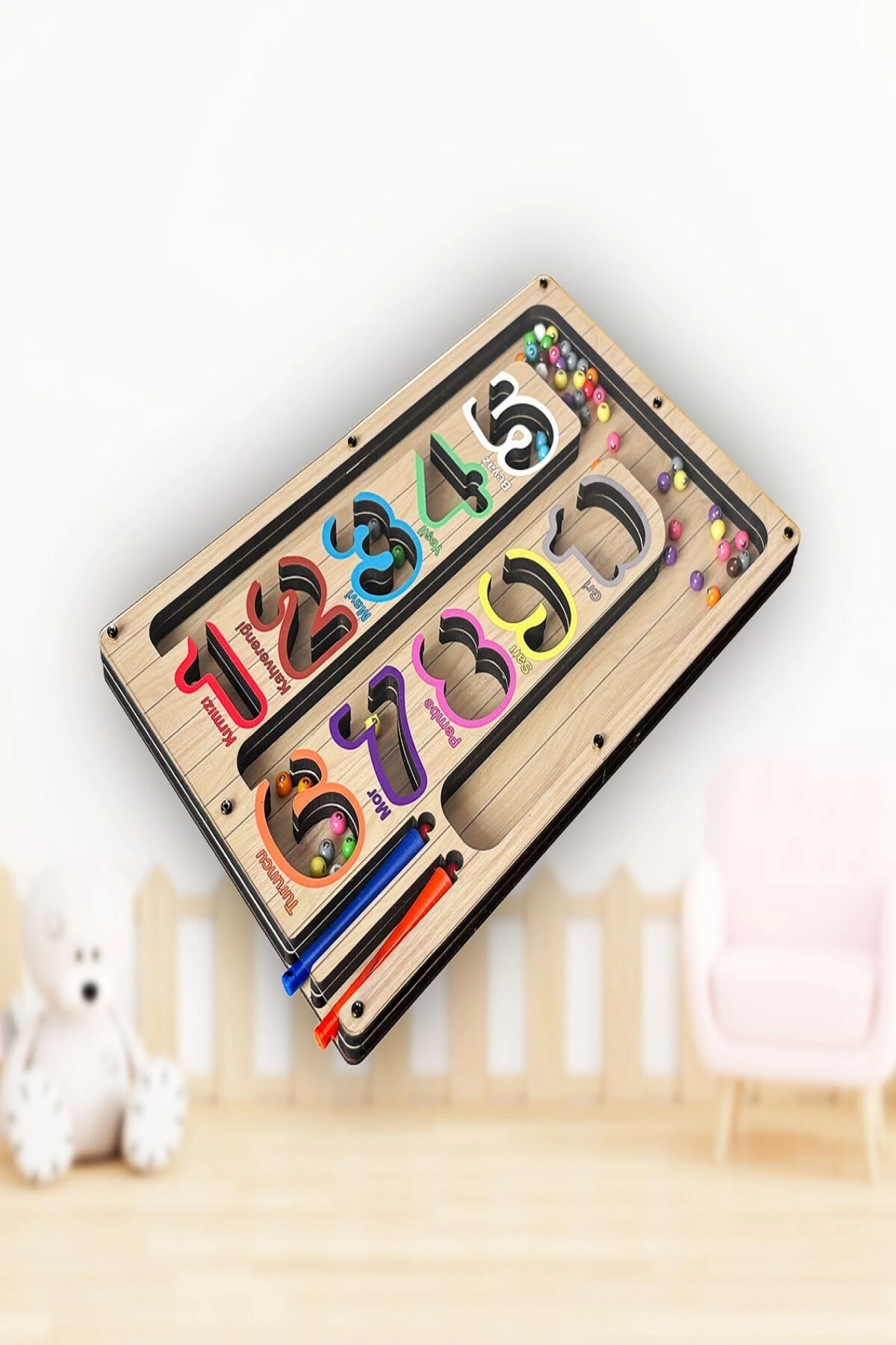 Manyetik Eğitici Renkli Sayma ve Eşleştirme Labirenti Eğitim Oyuncağı - Ahşap Montessori Oyunu SAYI