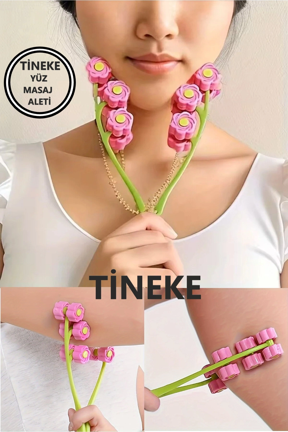 Yüz Masajı Boyun ve Yanak Kaldırma Aleti Manuel Kırışıklık Karşıtı Cilt Bakımı Masaj Aracı PEMBE
