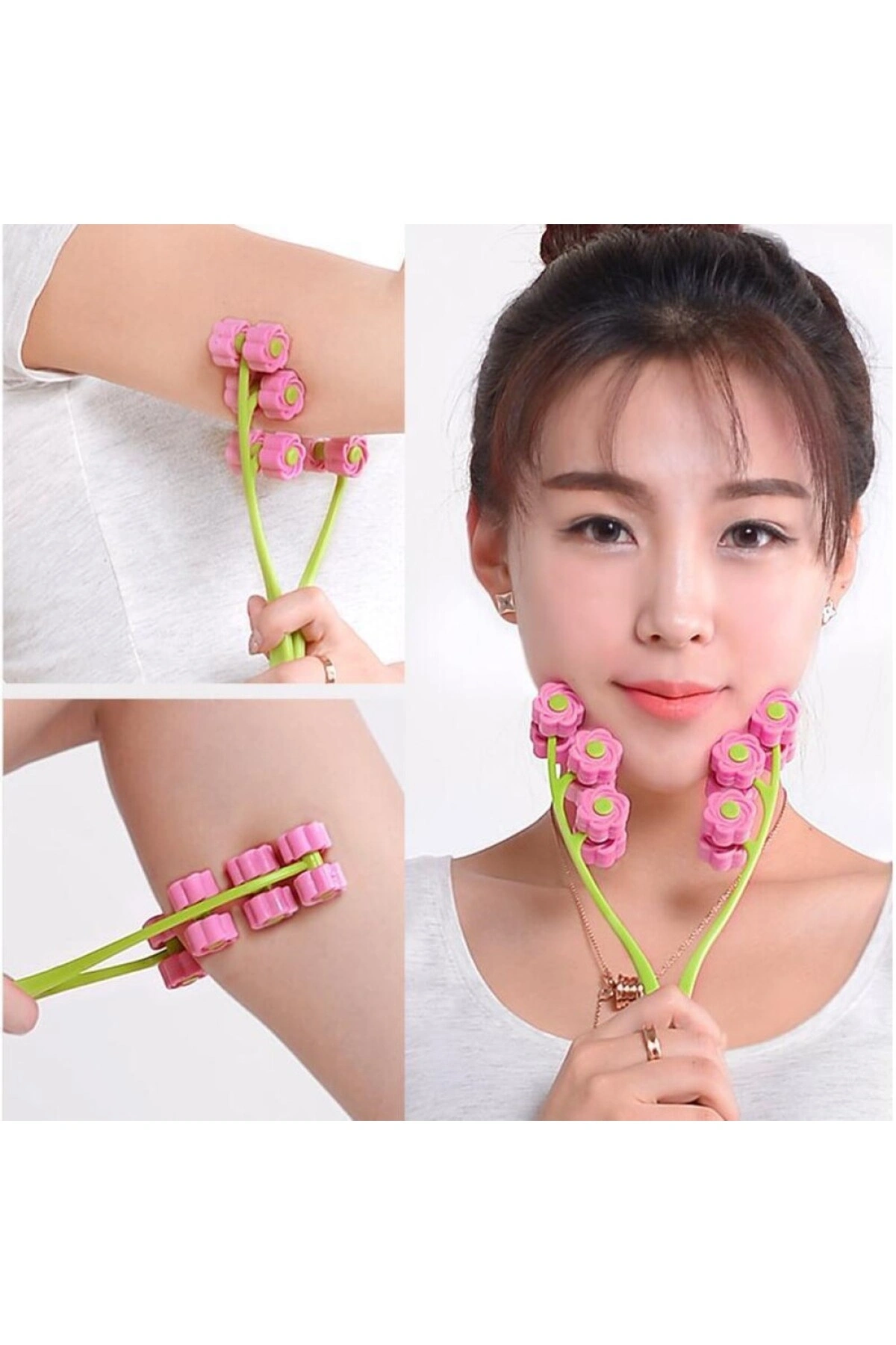 Yüz Masajı Boyun ve Yanak Kaldırma Aleti Manuel Kırışıklık Karşıtı Cilt Bakımı Masaj Aracı PEMBE