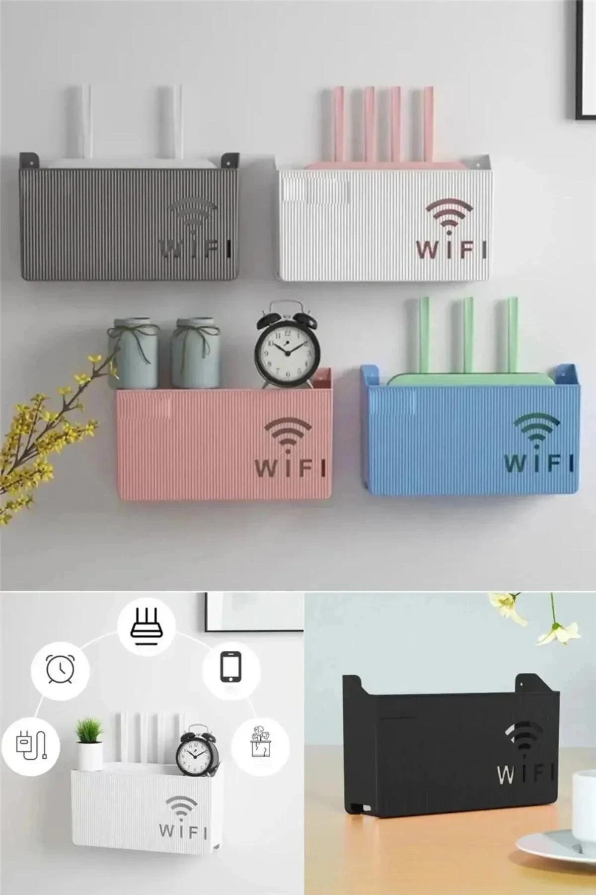 GRİ Wifi Kutusu Duvar Asılabilir Sigorta Ve Modem Saklama Kutusu 25x15x6 Cm