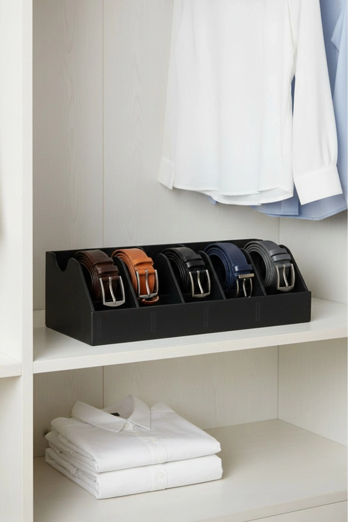 5 Bölmeli Kemer Çorap Takı Makyaj Organizeri Dolap İçi Kemer Düzenleyici Organizer BEYAZ